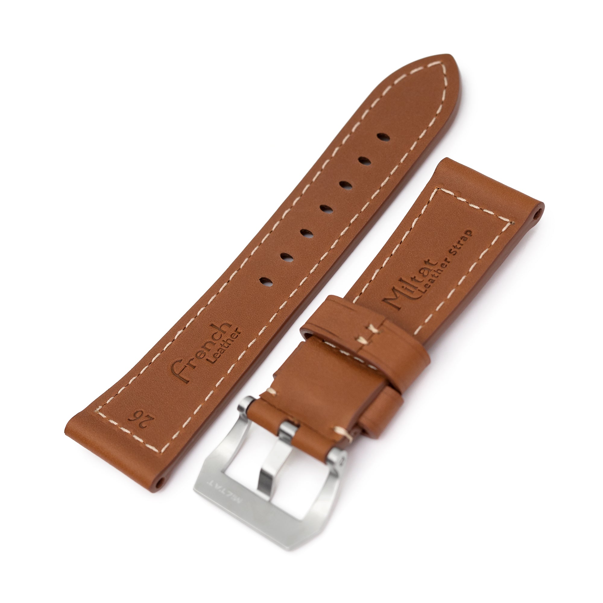 Pam Collection, Brown French Crafted Barenia Leather Watch Strap for Panerai, Beige Stitching Strapcode watch bands