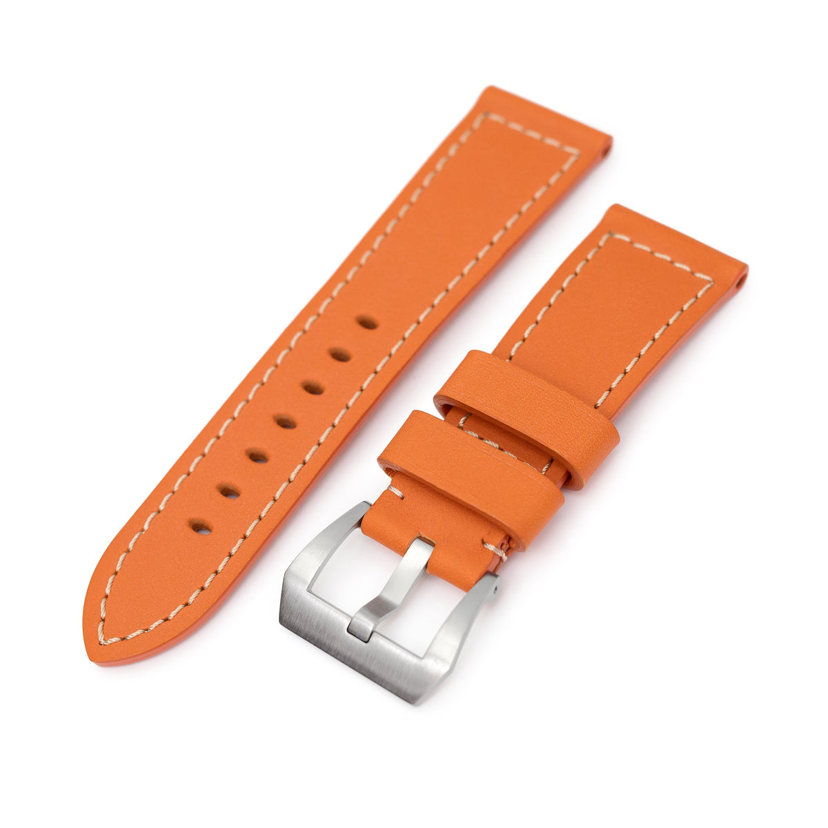 Pam Collection, Orange French Crafted Barenia Leather Watch Strap for Panerai, Beige Stitching Strapcode watch bands