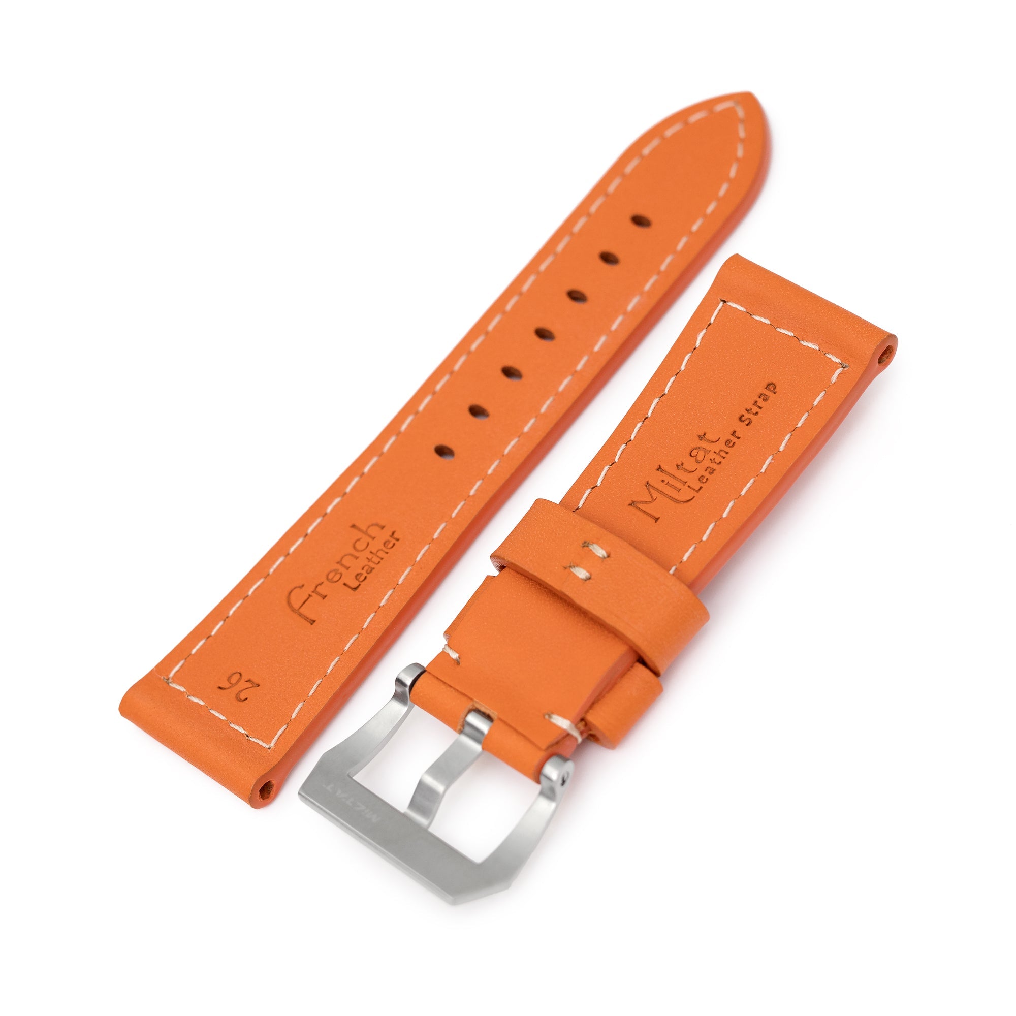 Pam Collection, Orange French Crafted Barenia Leather Watch Strap for Panerai, Beige Stitching Strapcode watch bands
