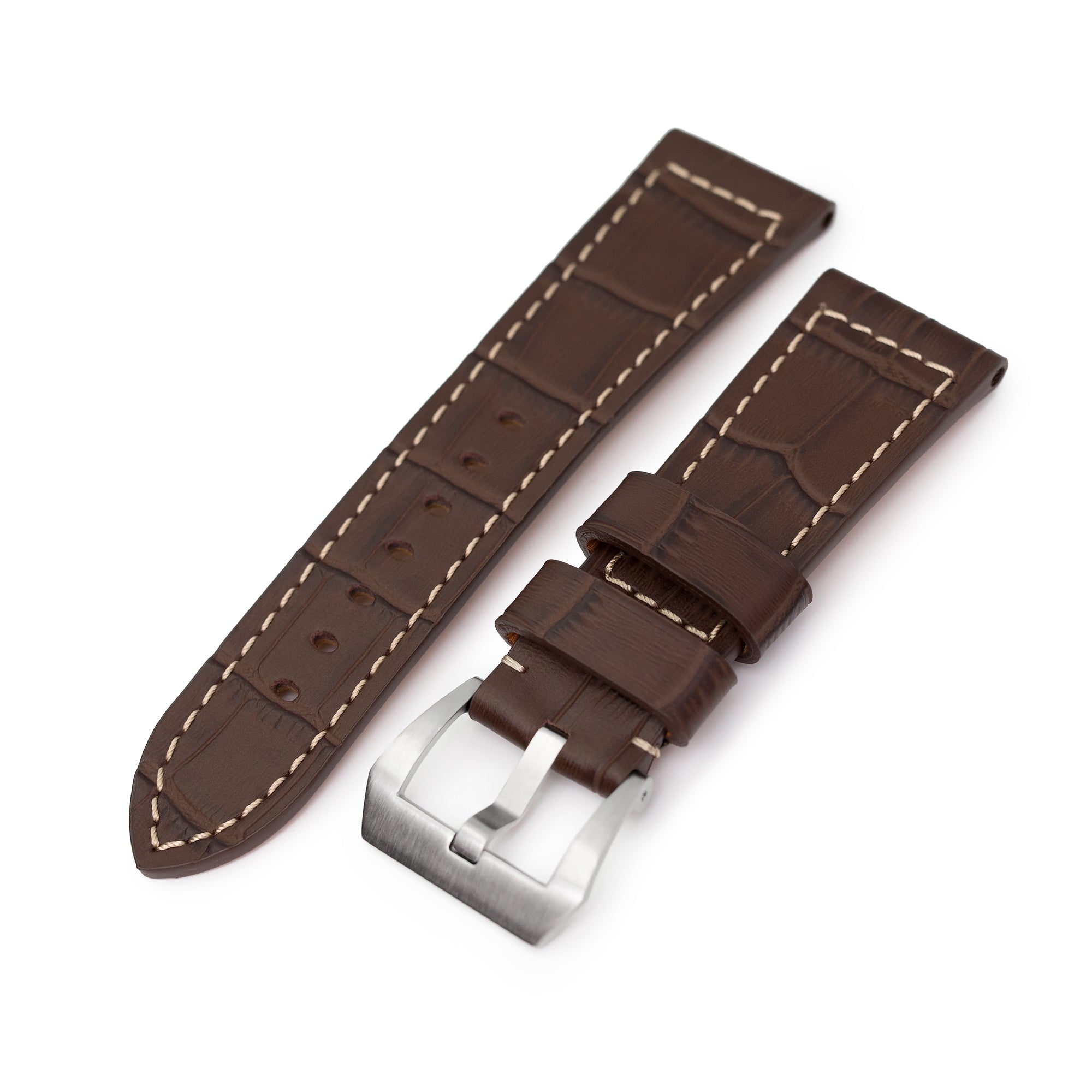 Pam Collection, Dark Brown Croco Grain Italian Leather Watch Strap for Panerai, Beige Stitching Strapcode watch bands