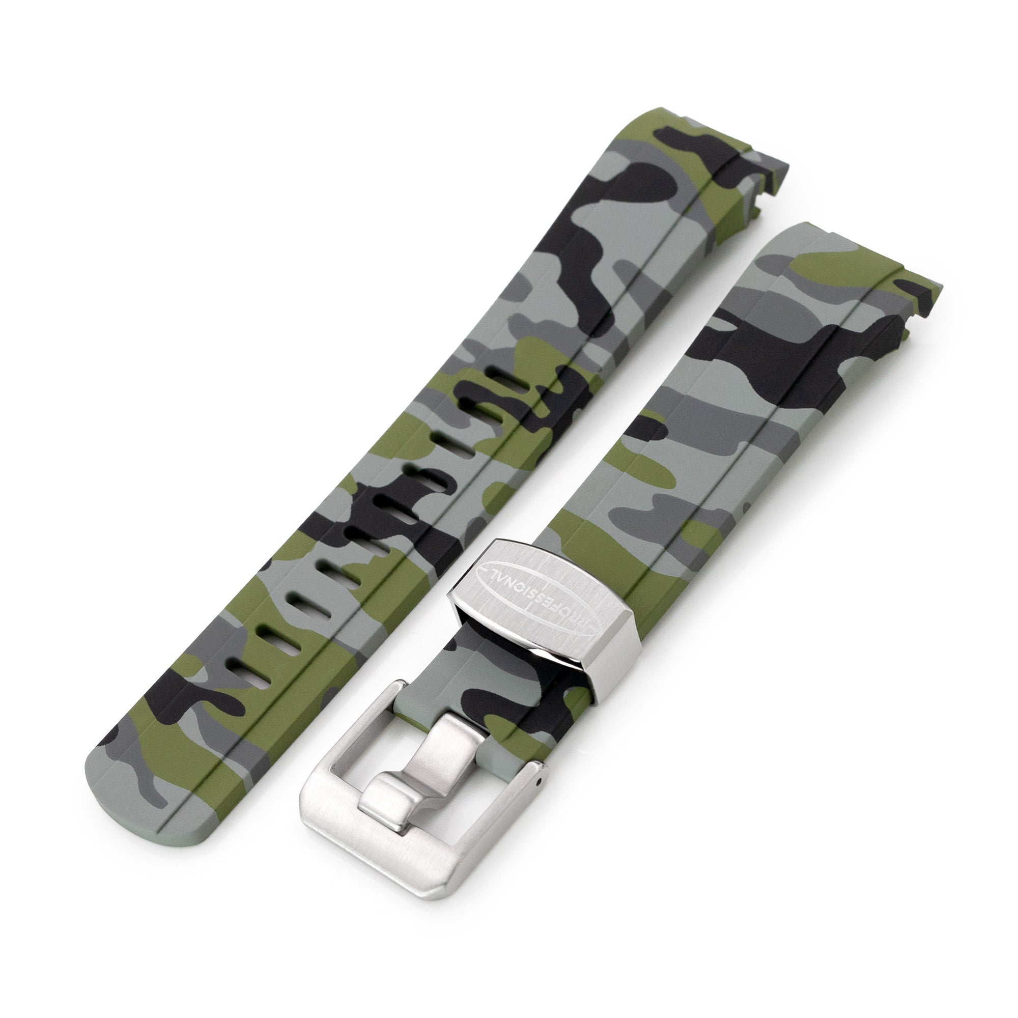 22mm Crafter Blue - CB10 Green Camouflage Rubber Curved Lug Watch Band for Seiko SKX007 Strapcode Watch Bands