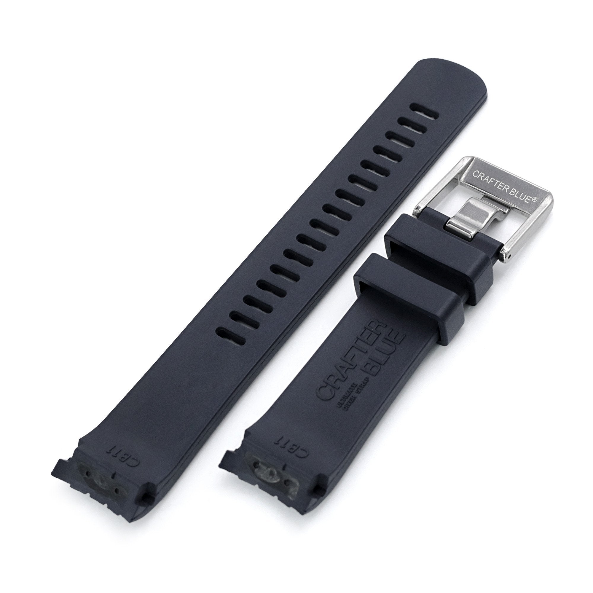 22mm Crafter Blue - CB11 Black Rubber Curved Lug Watch Strap compatible with Seiko SKX007 Strapcode Watch Bands