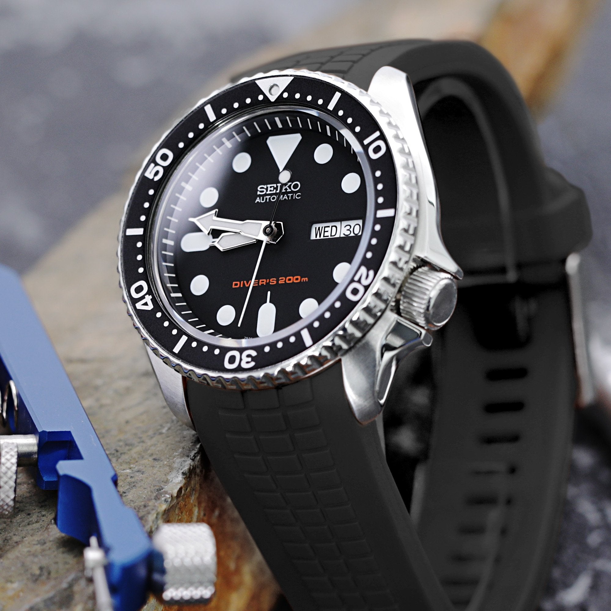 leder Plenarmøde sjækel CB11 Black Crafter Blue Rubber Watch Band for Seiko SKX007 | Strapcode