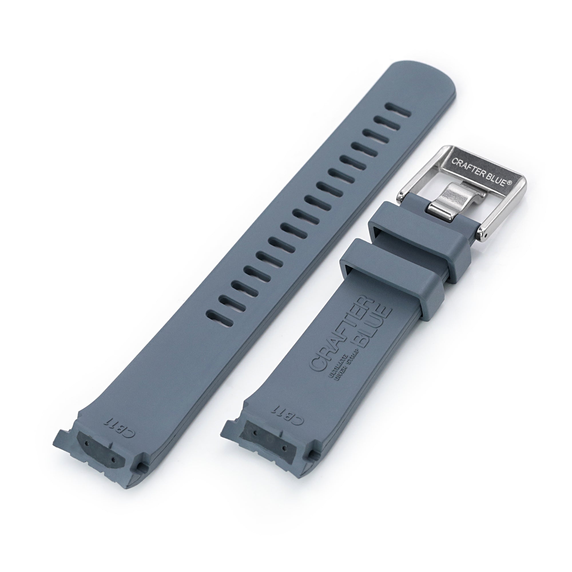 22mm Crafter Blue - CB11 Grey Rubber Curved Lug Watch Strap compatible with Seiko SKX007 Strapcode Watch Bands