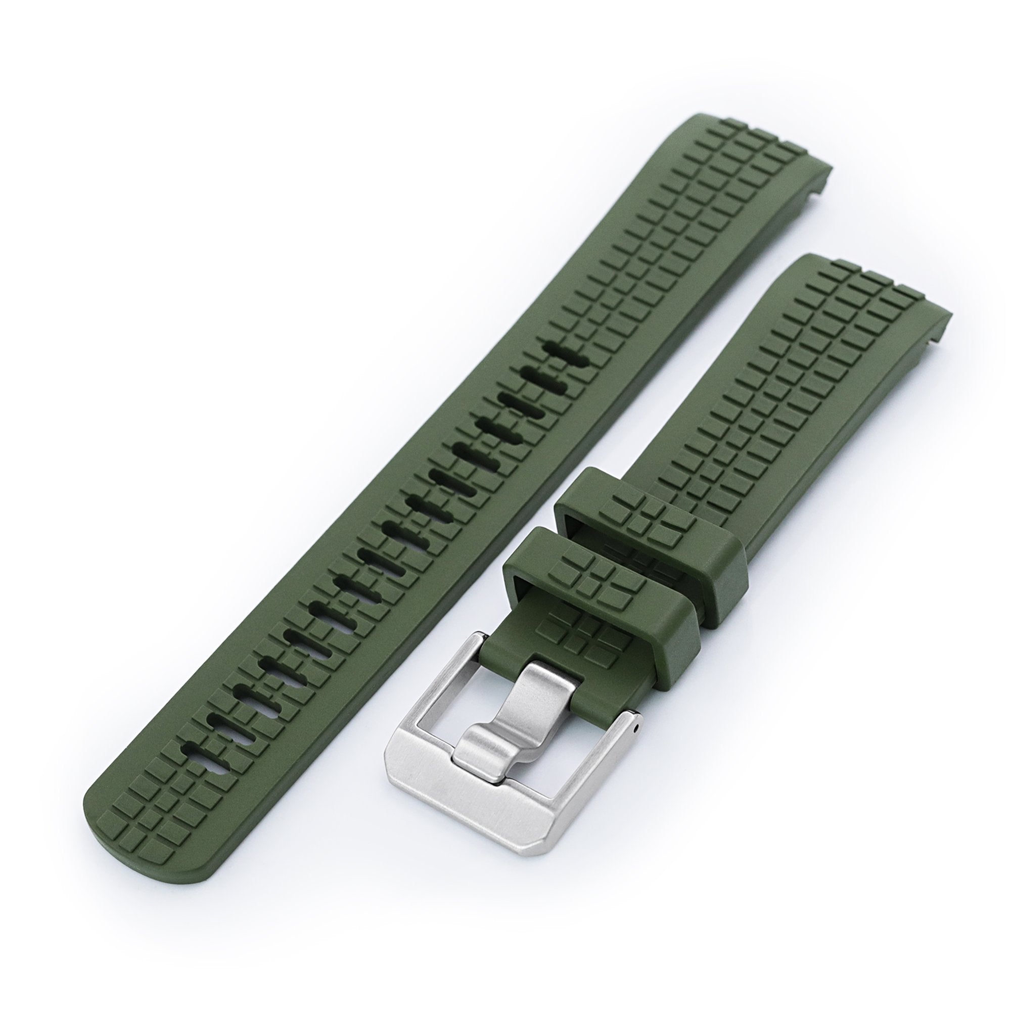 22mm Crafter Blue - CB12 Green Rubber Curved Lug Watch Strap compatible with Seiko new Turtles SRP777 Strapcode Watch Bands