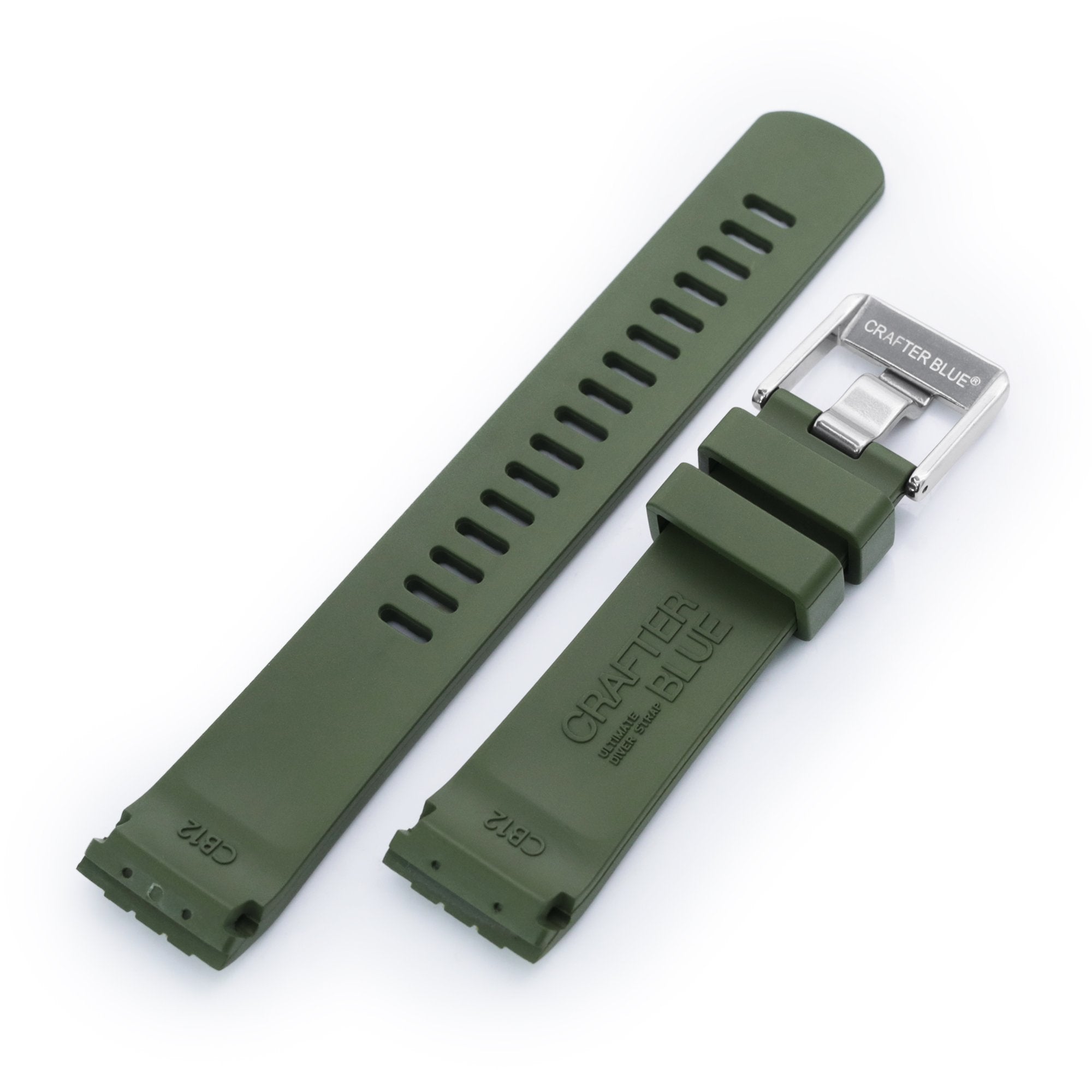 22mm Crafter Blue - CB12 Green Rubber Curved Lug Watch Strap compatible with Seiko new Turtles SRP777 Strapcode Watch Bands