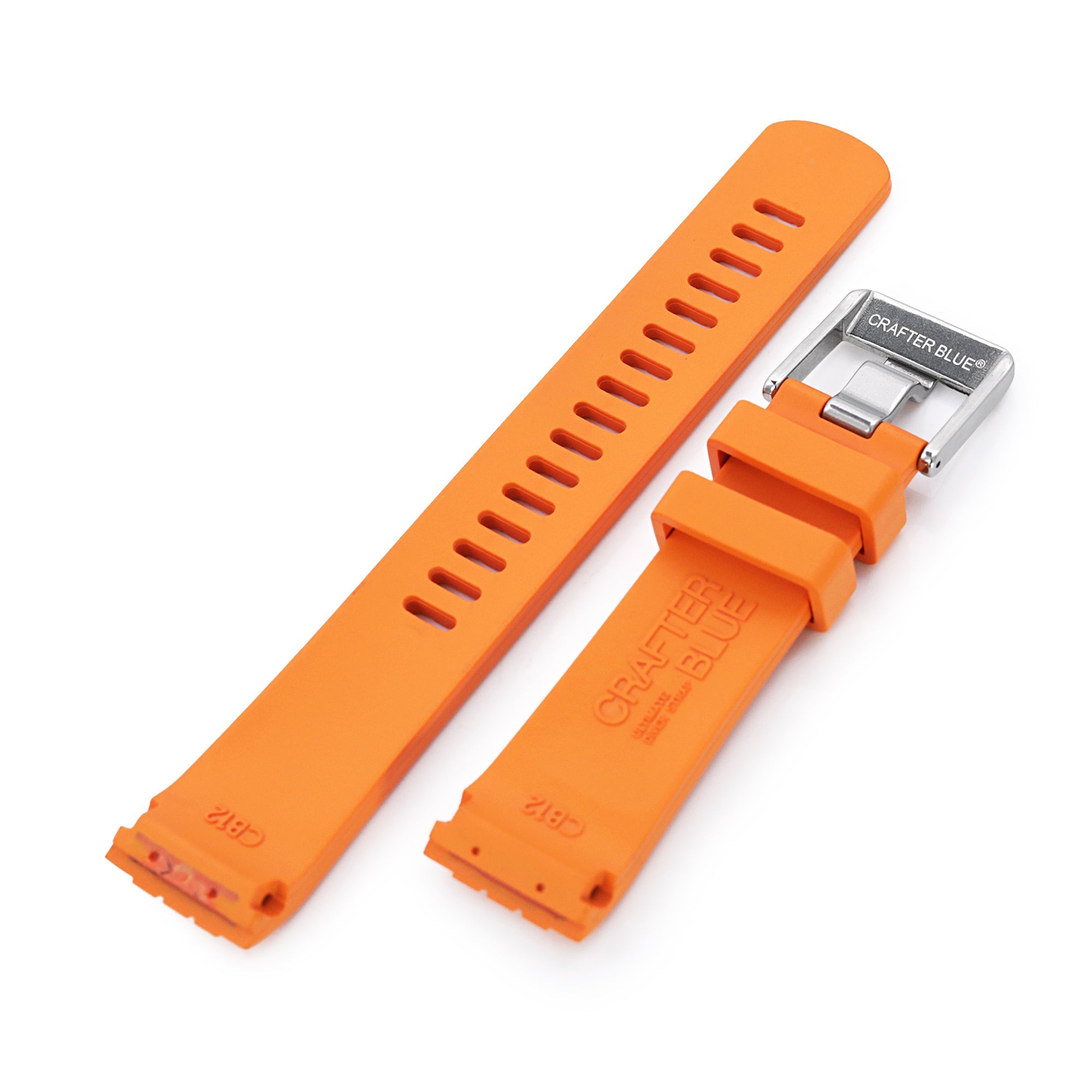 22mm Crafter Blue - CB12 Orange Rubber Curved Lug Watch Strap compatible with Seiko new Turtles SRP777 Strapcode Watch Bands