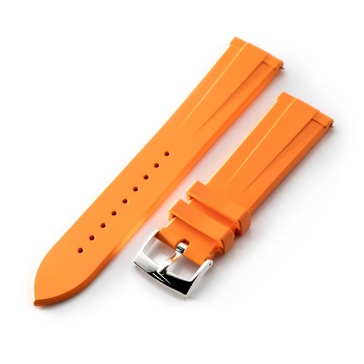 20mm Quick Release Watch Band Orange Raised Center FKM Rubber Strap, Brushed Strapcode Watch Bands