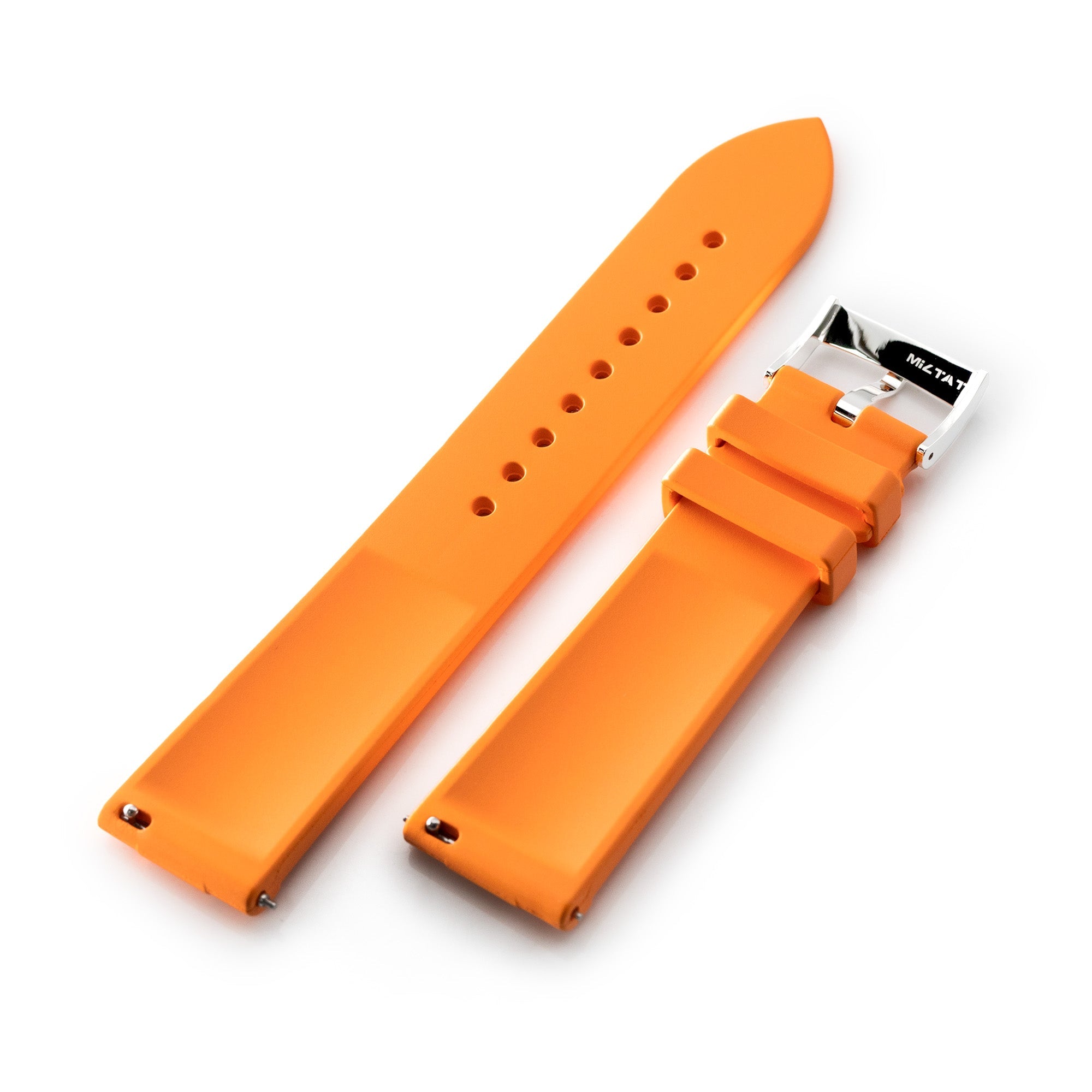 20mm Quick Release Watch Band Orange Raised Center FKM Rubber Strap, Brushed Strapcode Watch Bands