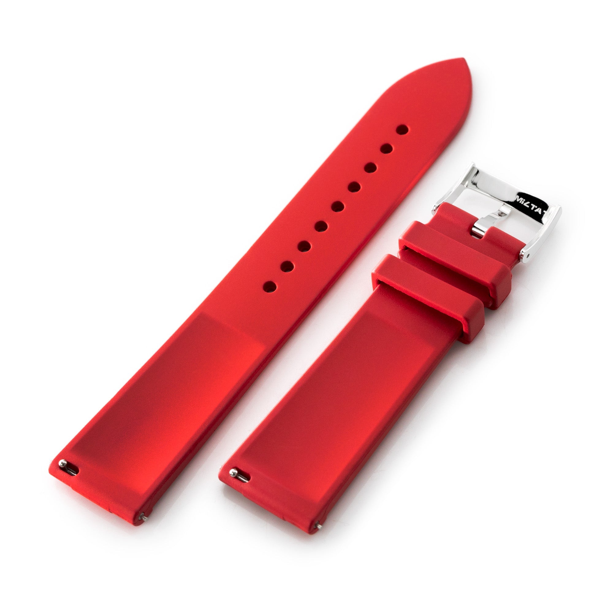 20mm Quick Release Watch Band Red Raised Center FKM Rubber Strap, Brushed Strapcode Watch Bands
