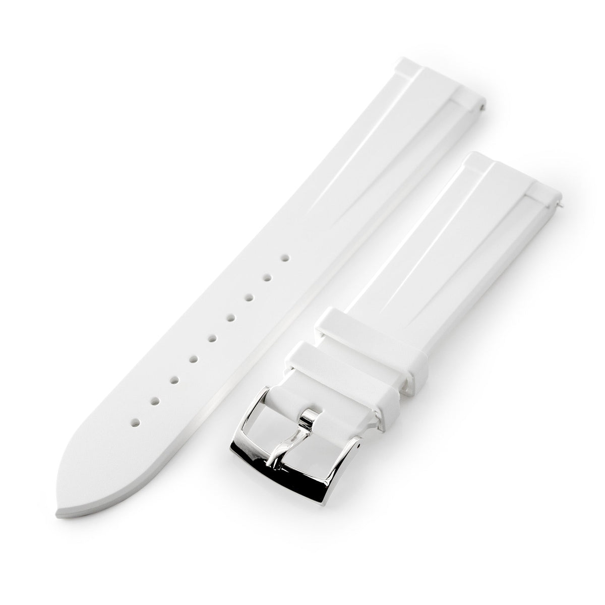 20mm Quick Release Watch Band White Raised Center FKM Rubber Strap, Brushed Strapcode Watch Bands
