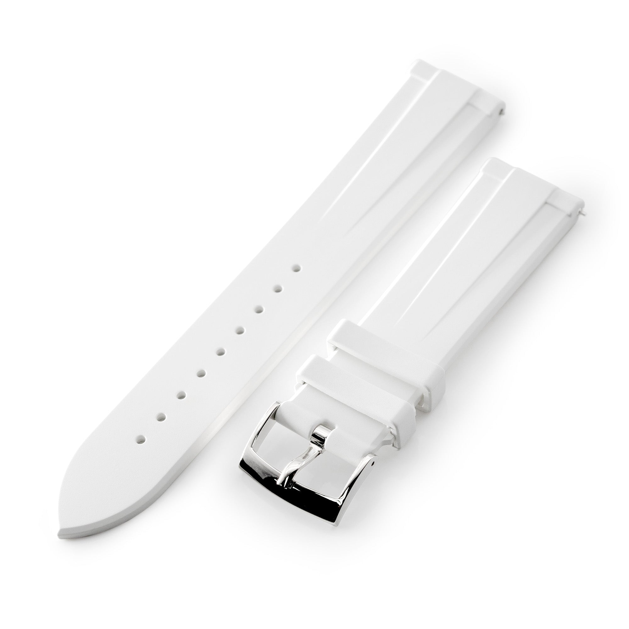 20mm Quick Release Watch Band White Raised Center FKM Rubber Strap, Brushed Strapcode Watch Bands