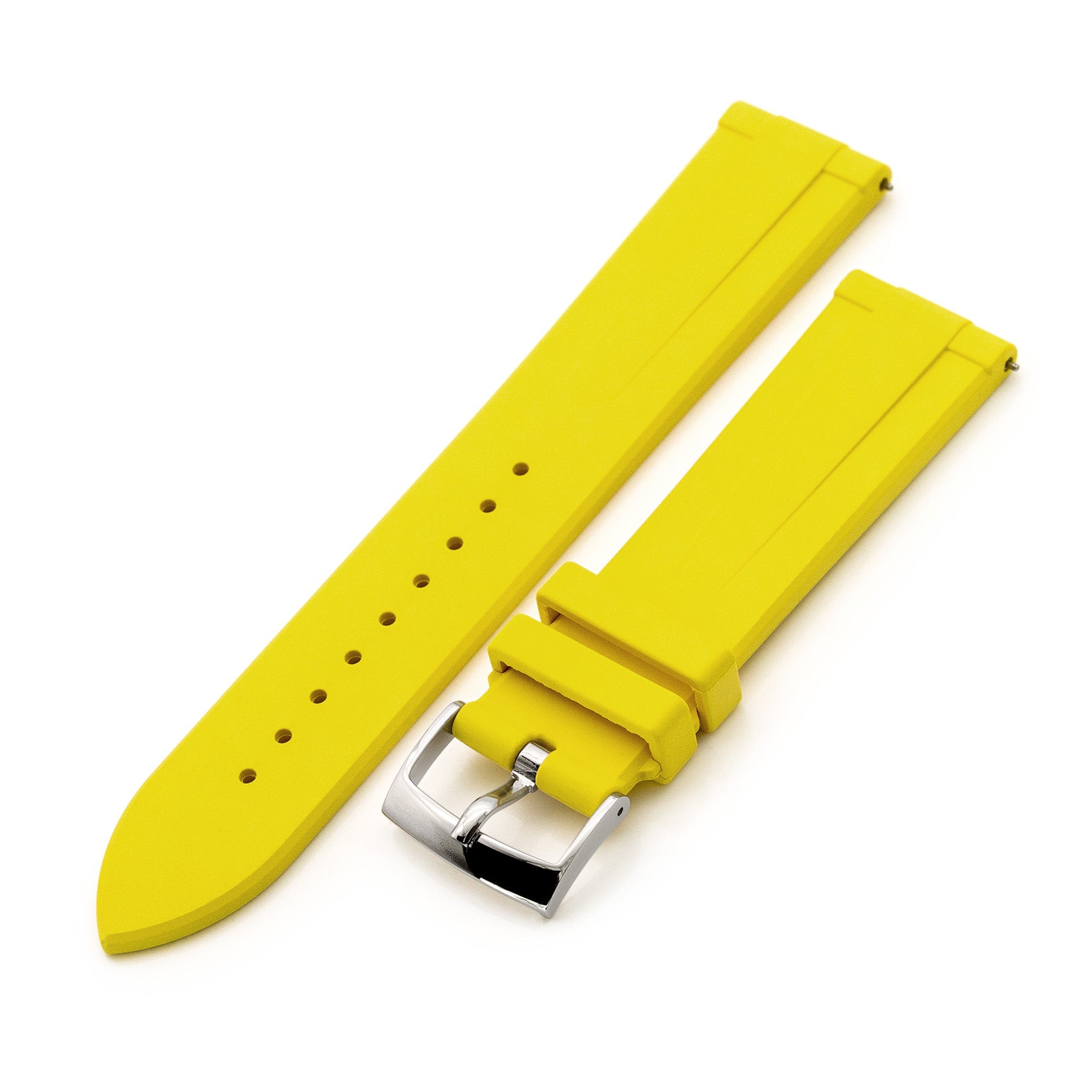 20mm Quick Release Watch Band Yellow Raised Center FKM Rubber Strap, Brushed Strapcode Watch Bands