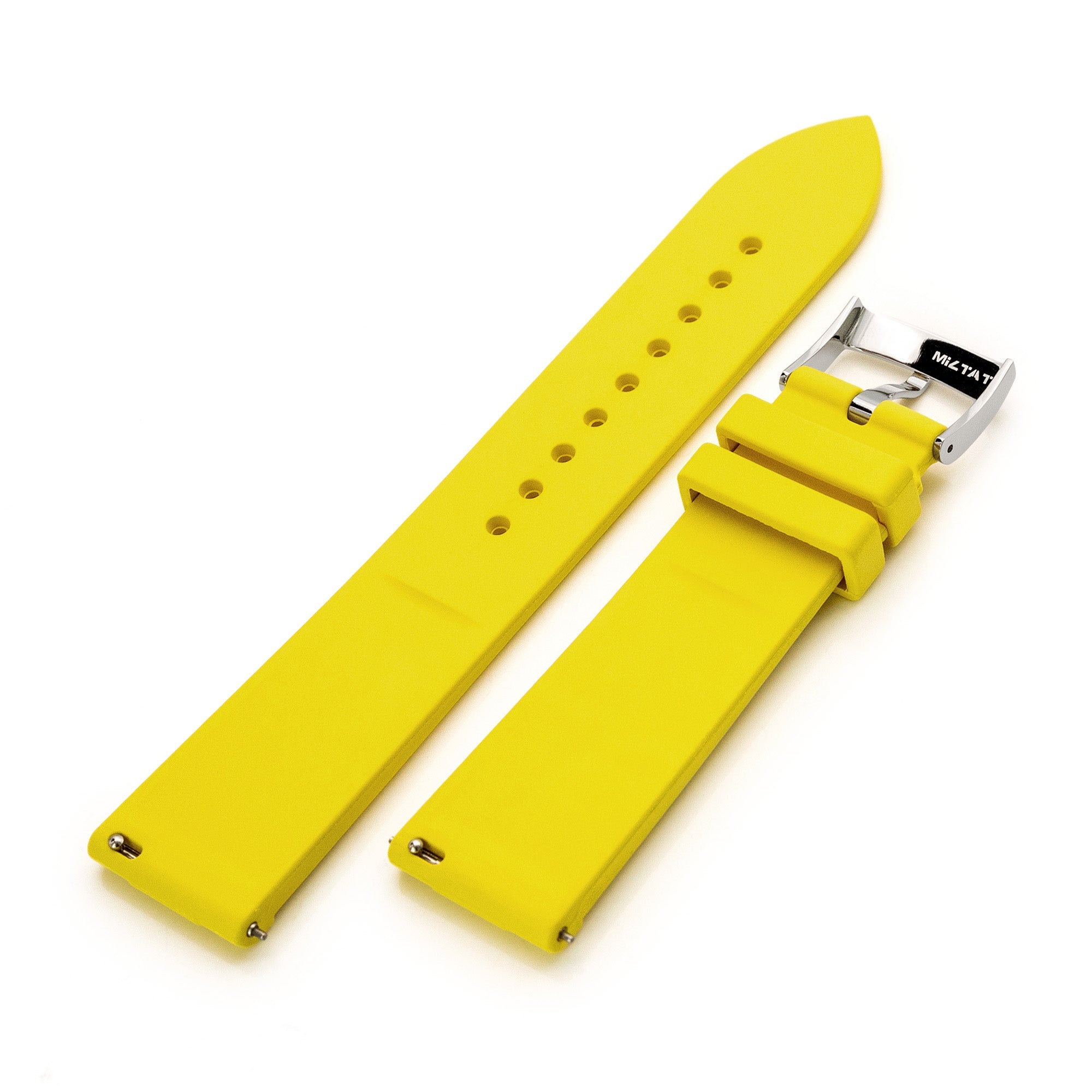 20mm Quick Release Watch Band Yellow Raised Center FKM Rubber Strap, Brushed Strapcode Watch Bands