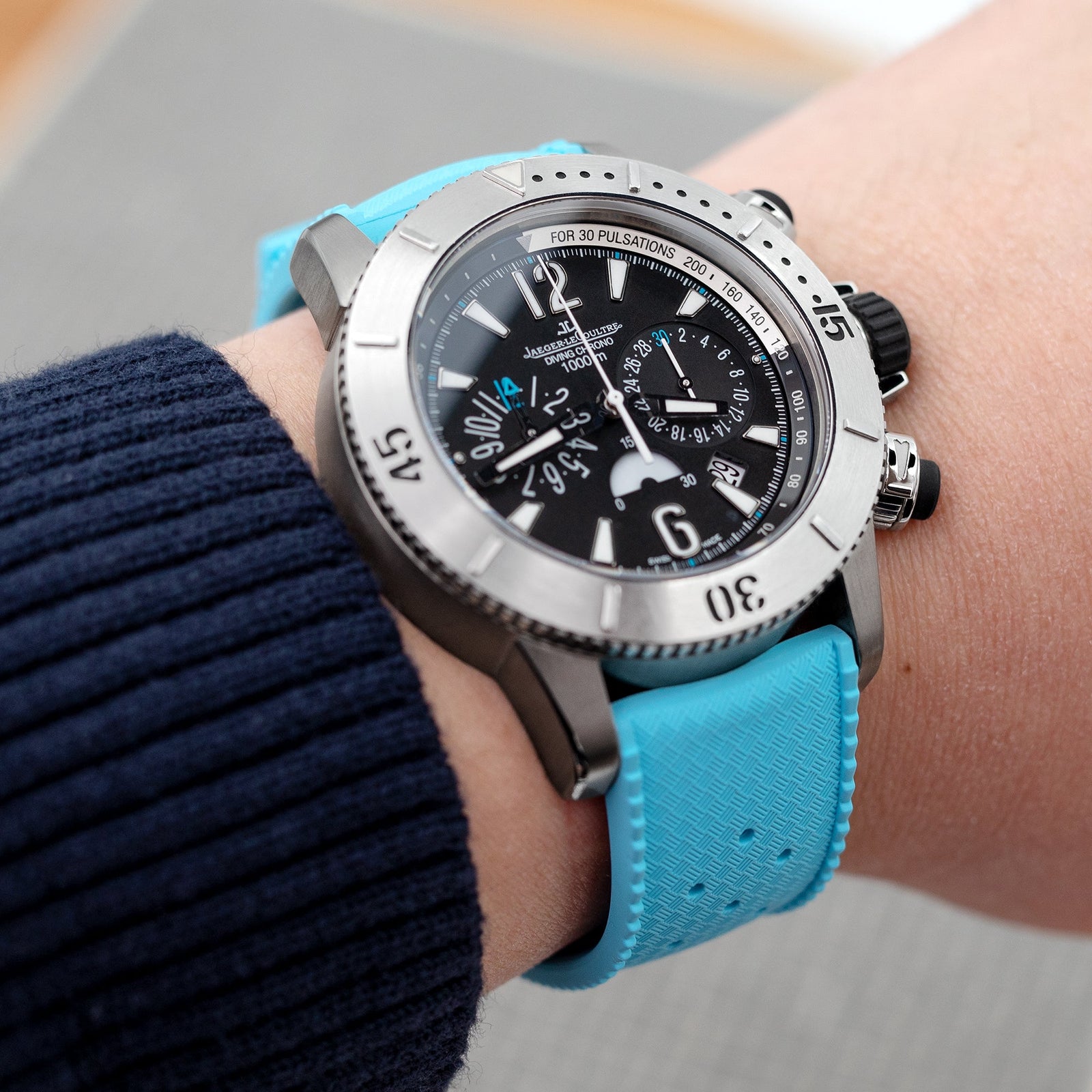 Quick Release Sky Blue Tropical-Style rubber watch strap