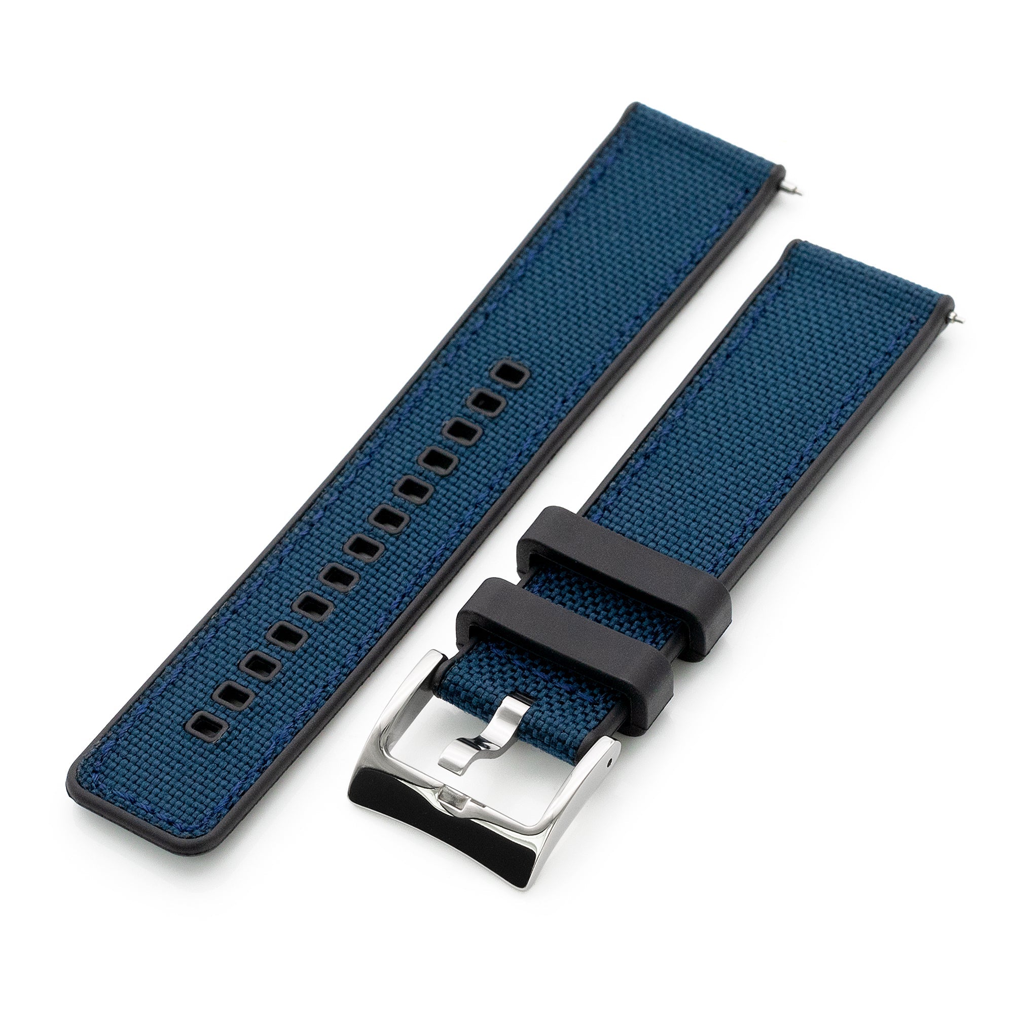 Navy Blue Quick Release Sailcloth FKM Rubber Sports Watch Strap, 20mm or 22mm Strapcode Watch Bands