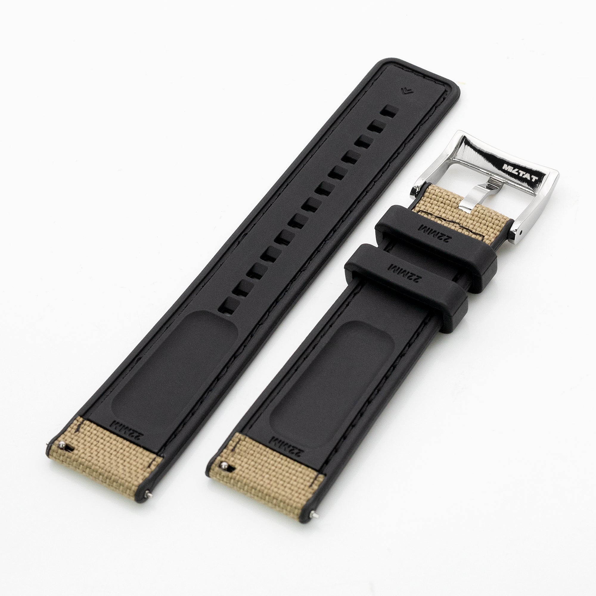 Tan / Khaki Quick Release Hybrid Sailcloth FKM Rubber Sports Watch Strap, 20mm or 22mm Strapcode Watch Bands