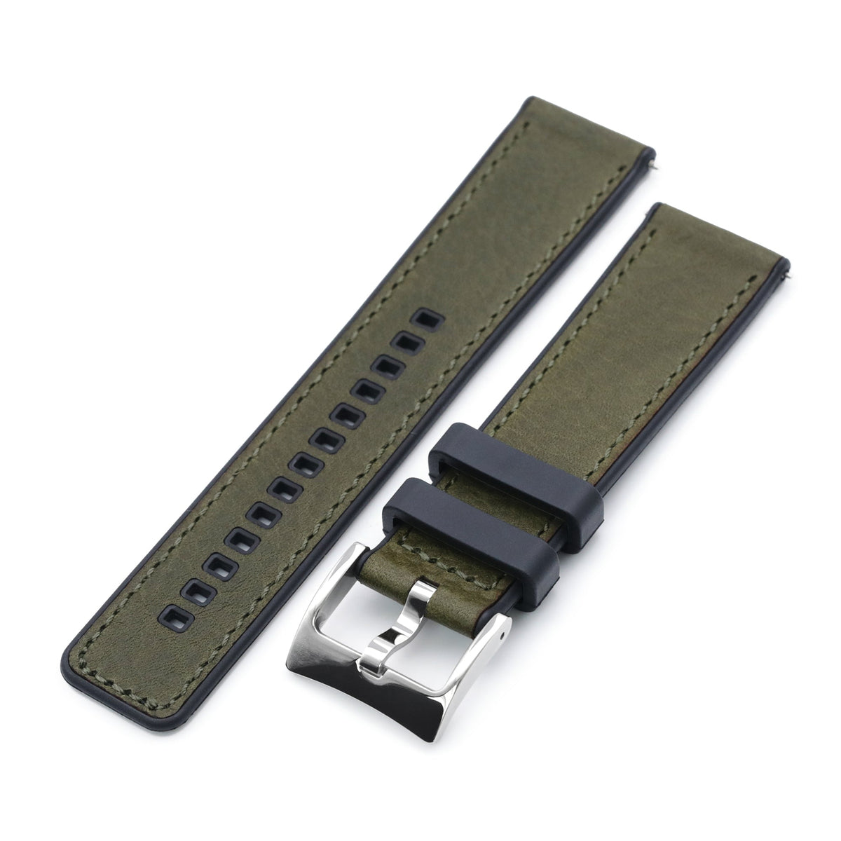 Green Quick Release Hybrid Leather FKM Rubber Watch Strap, 20mm or 22mm Strapcode Watch Bands
