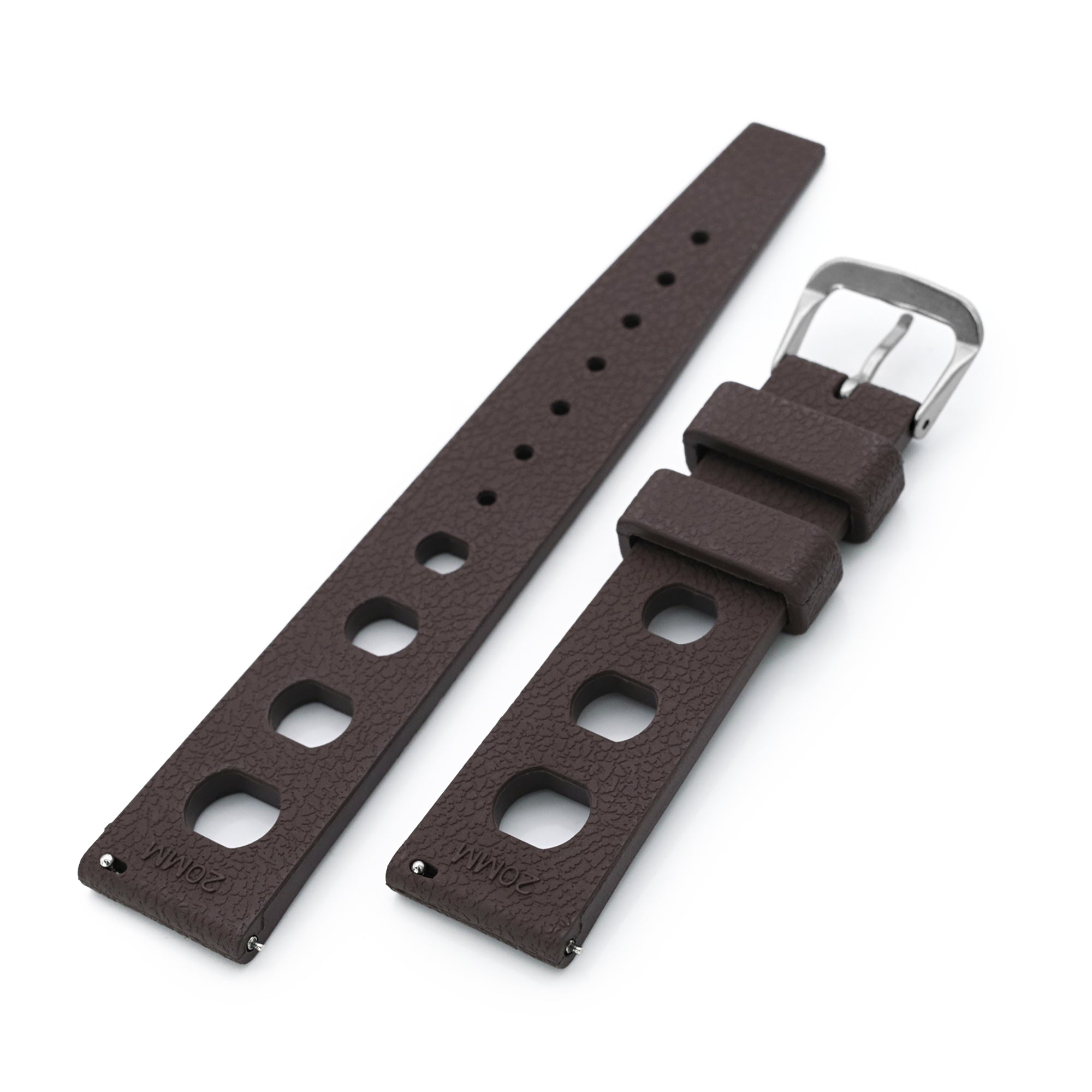 20mm Brown Large Holes Rally FKM Quick Release Rubber watch band Strapcode Watch Bands