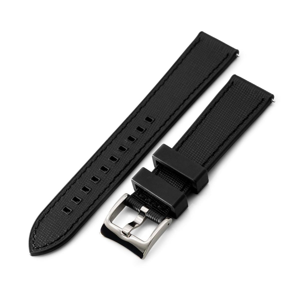 20mm Black Quick Release Leather-FKM Rubber Sports Watch Strap Strapcode Watch Bands