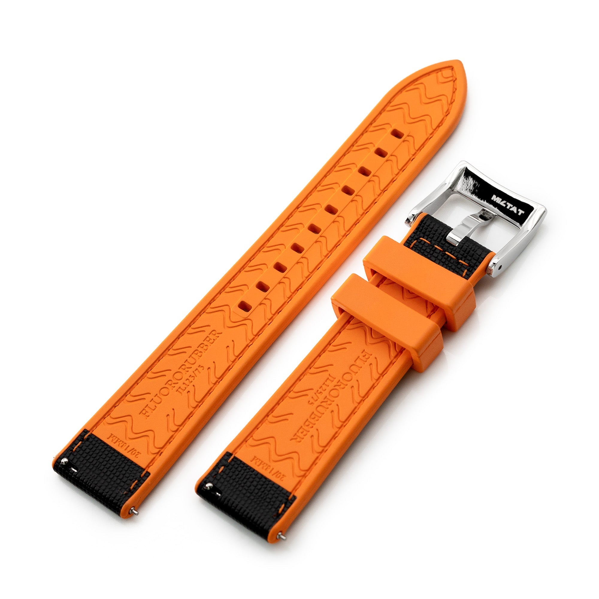 20mm Black / Orange Quick Release Leather-FKM Rubber Sports Watch Strap Strapcode Watch Bands