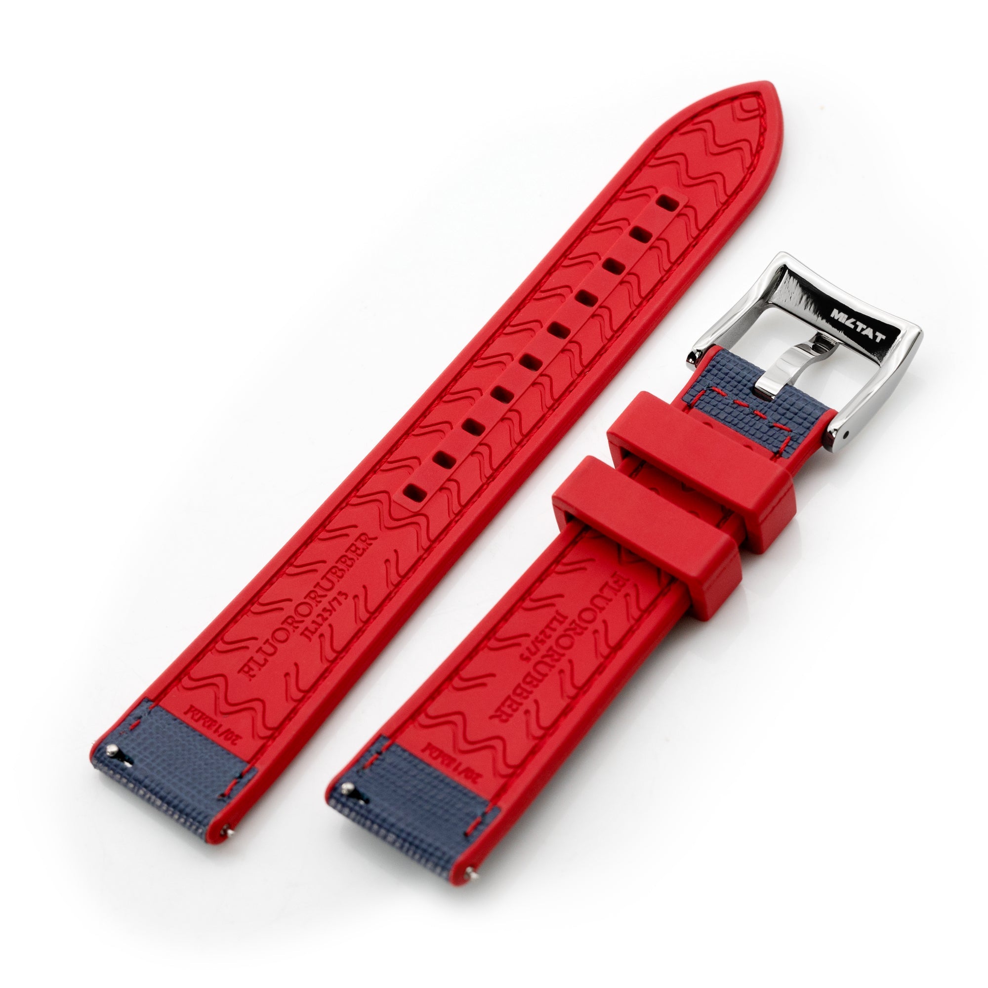 20mm Blue / Red Quick Release Leather-FKM Rubber Sports Watch Strap Strapcode Watch Bands