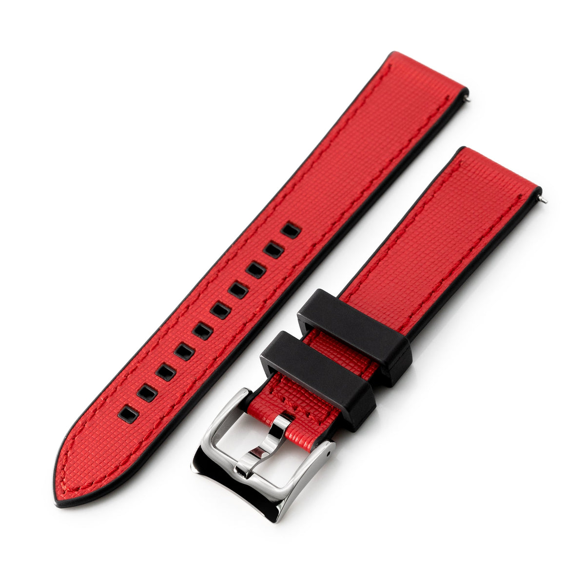 20mm Red / Black Quick Release Leather-FKM Rubber Sports Watch Strap Strapcode Watch Bands
