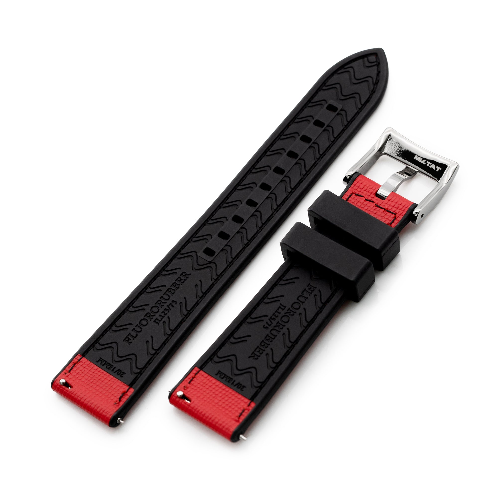 20mm Red / Black Quick Release Leather-FKM Rubber Sports Watch Strap Strapcode Watch Bands