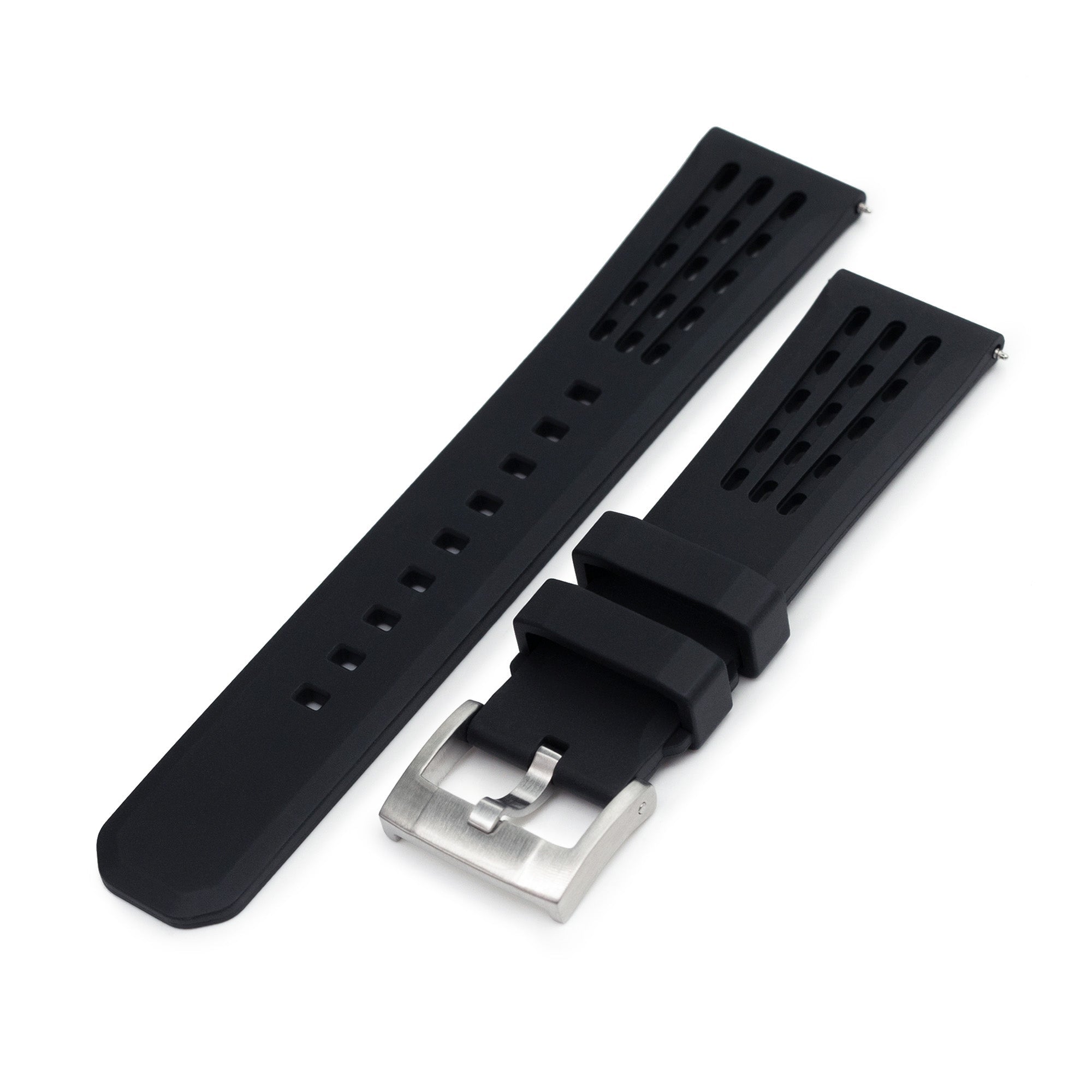 Ocellus Black Quick Release FKM Rubber Sports Watch Strap, 20mm or 22mm Strapcode Watch Bands