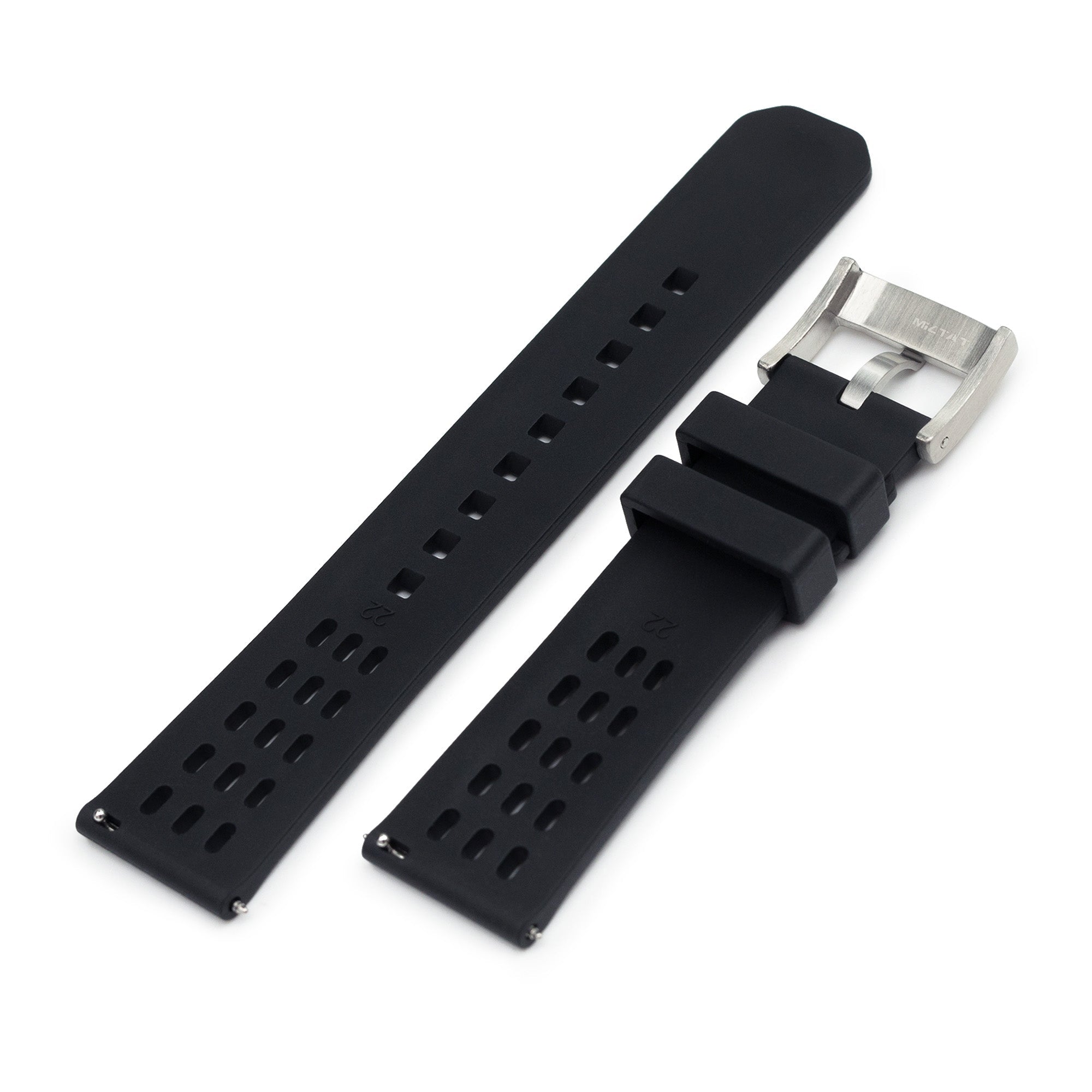 Ocellus Black Quick Release FKM Rubber Sports Watch Strap, 20mm or 22mm Strapcode Watch Bands