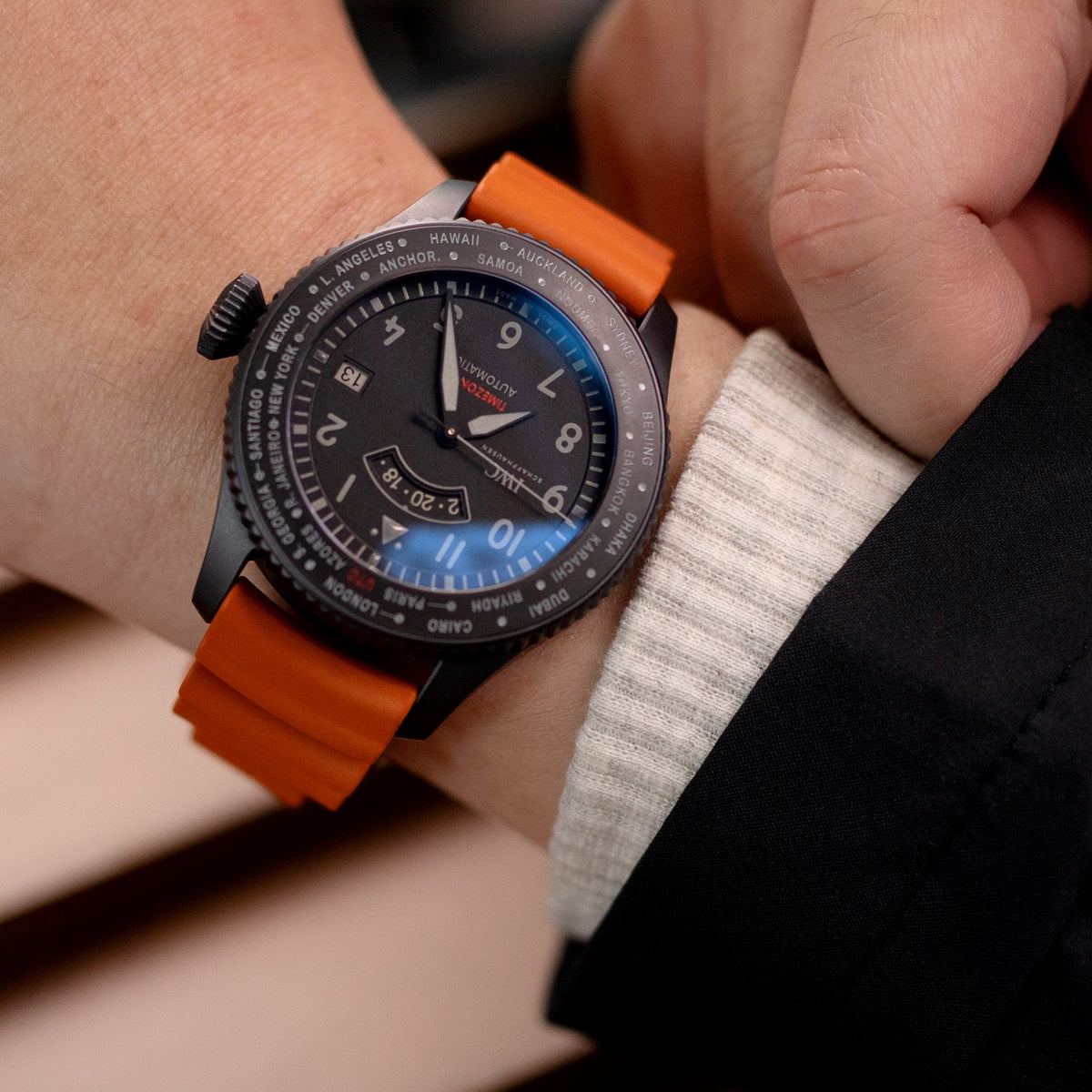 IWC Pilot Timezoner TOP GUN Ceratanium IW395505; IWC Big Pilot&#39;s Watch Perpetual Calendar Spitfire IW503601 Strapcode watch bands