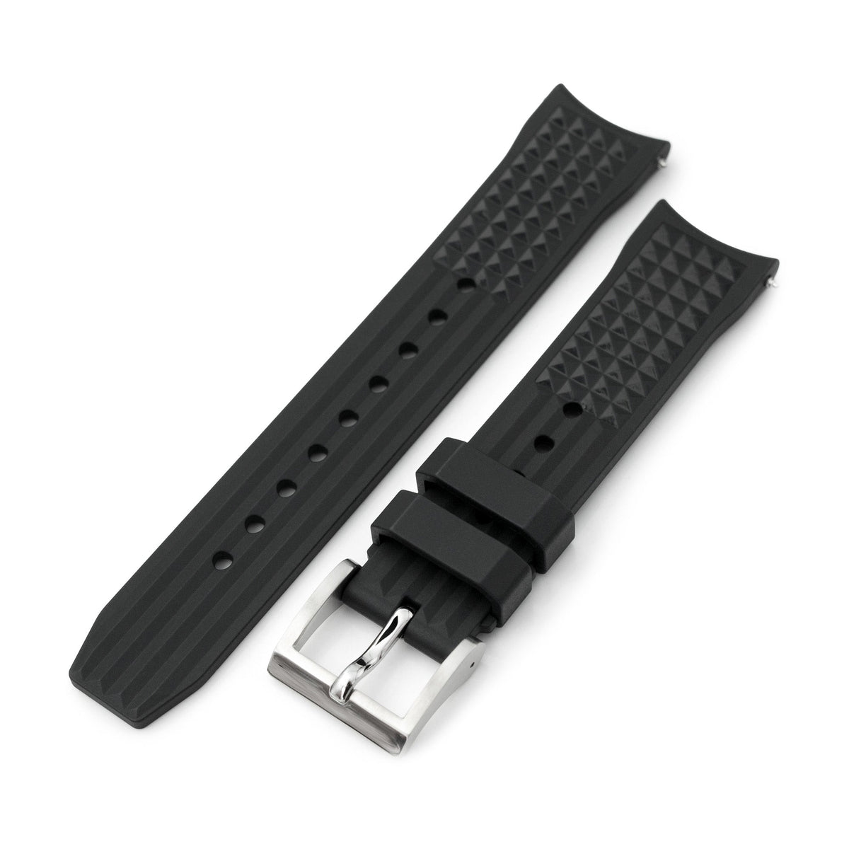 20mm Chaffle Resilient Curved End FKM Rubber watch strap, Black  Strapcode watch bands
