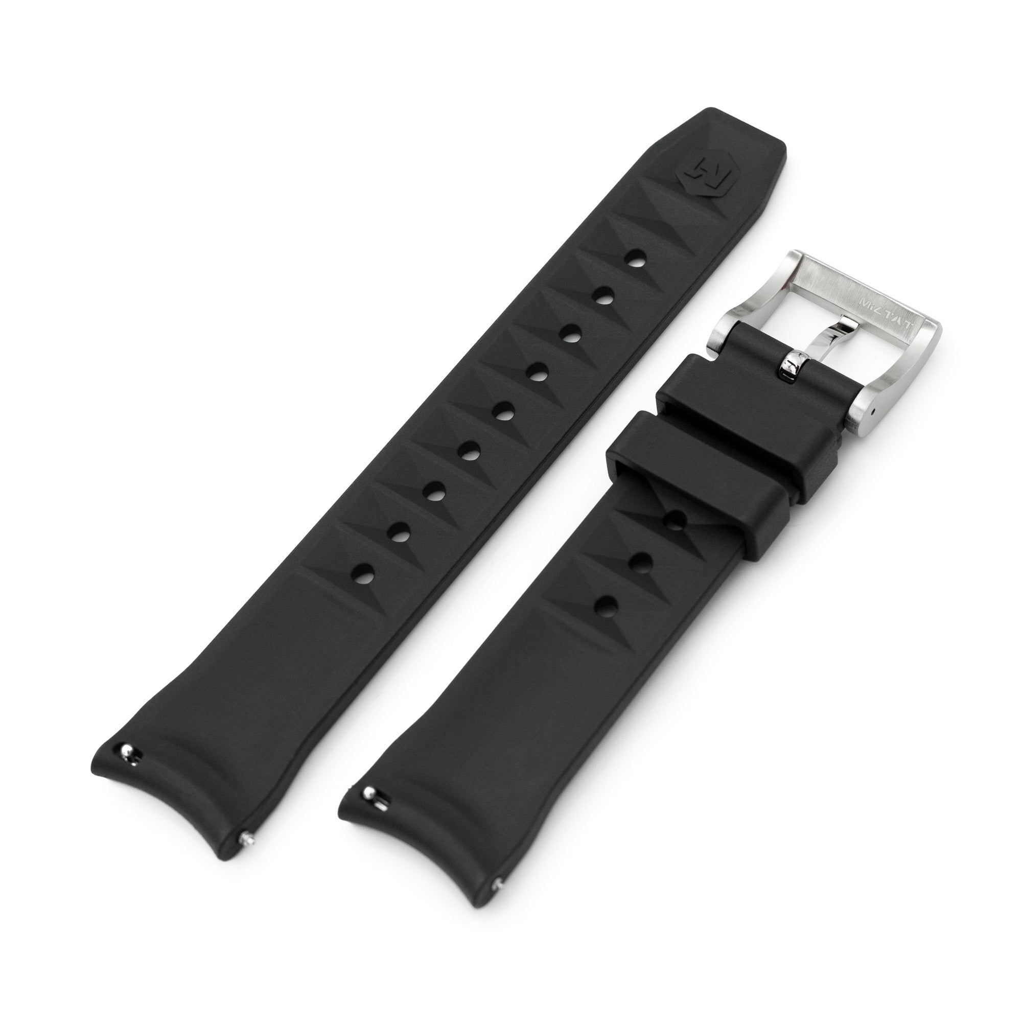 20mm Chaffle Resilient Curved End FKM Rubber watch strap, Black  Strapcode watch bands