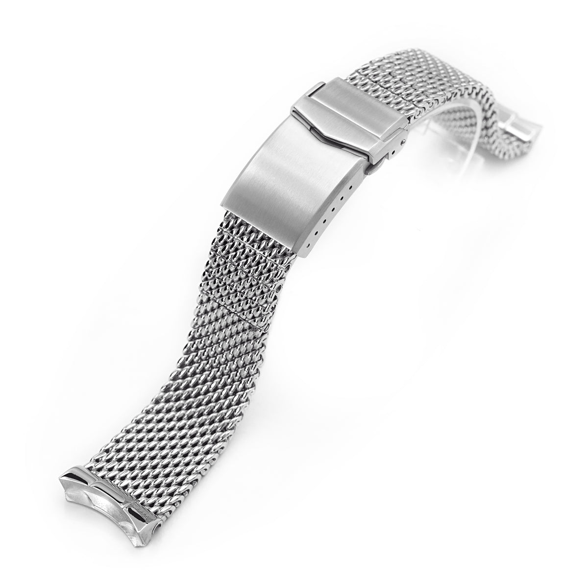 Curved End Massy Mesh Watch Band for Seiko SKX007 V-Clasp Polished Strapcode Watch Bands