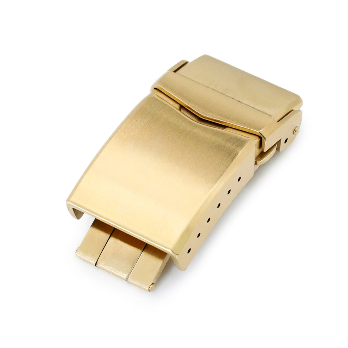 16mm, 18mm Stainless Steel V Clasp Double Lock Button Diver Buckle, Brushed IP Gold