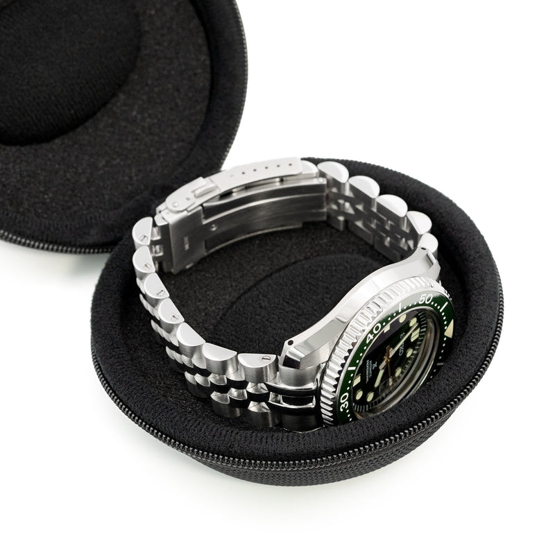 Black Round Watch Travel Hard Case Single Watch Box | Strapcode