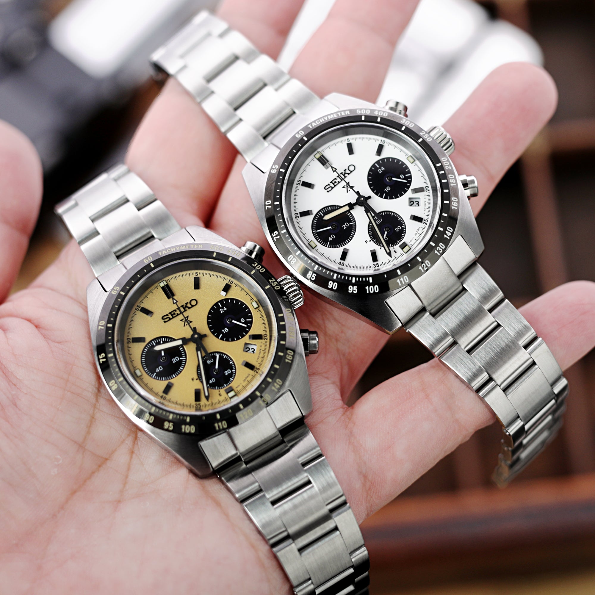 Seiko Speedtimer Panda chronograph SSC817 Gold Dial Seitona  Strapcode Watch Bands