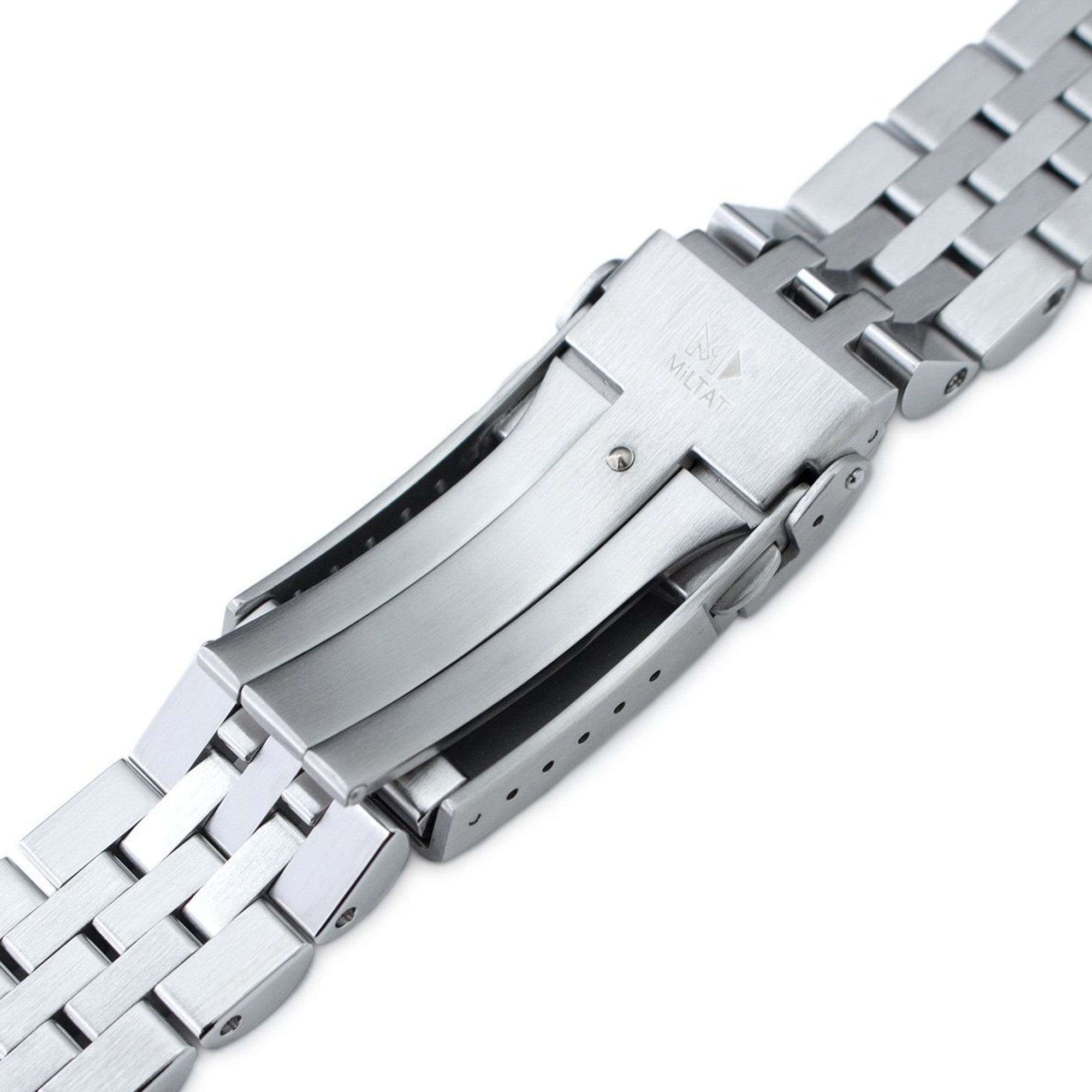 22mm Angus-J Louis Watch Band for Seiko GMT SSK001, 316L Stainless Steel Brushed V-Clasp Strapcode Watch Bands