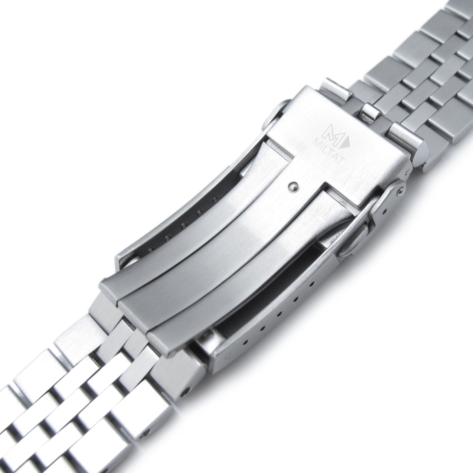 22mm Super-J Louis (B113) Watch Band for Seiko 5 Sports 42.5mm, 316L Stainless Steel Brushed V-Clasp Strapcode Watch Bands