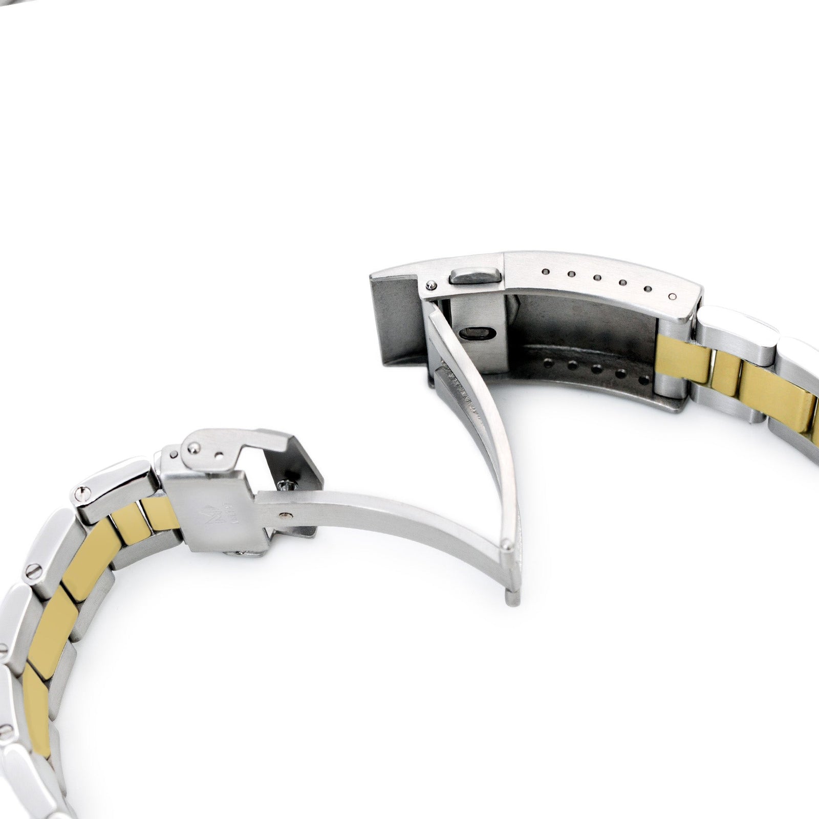 22mm Super-O Boyer Uhrenarmband für Seiko SKX007 SKX009 SKX011, Edelstahl – Zweifarbige IP-Gold polierte Mittelglieder, 18mm V Diver-Schließe