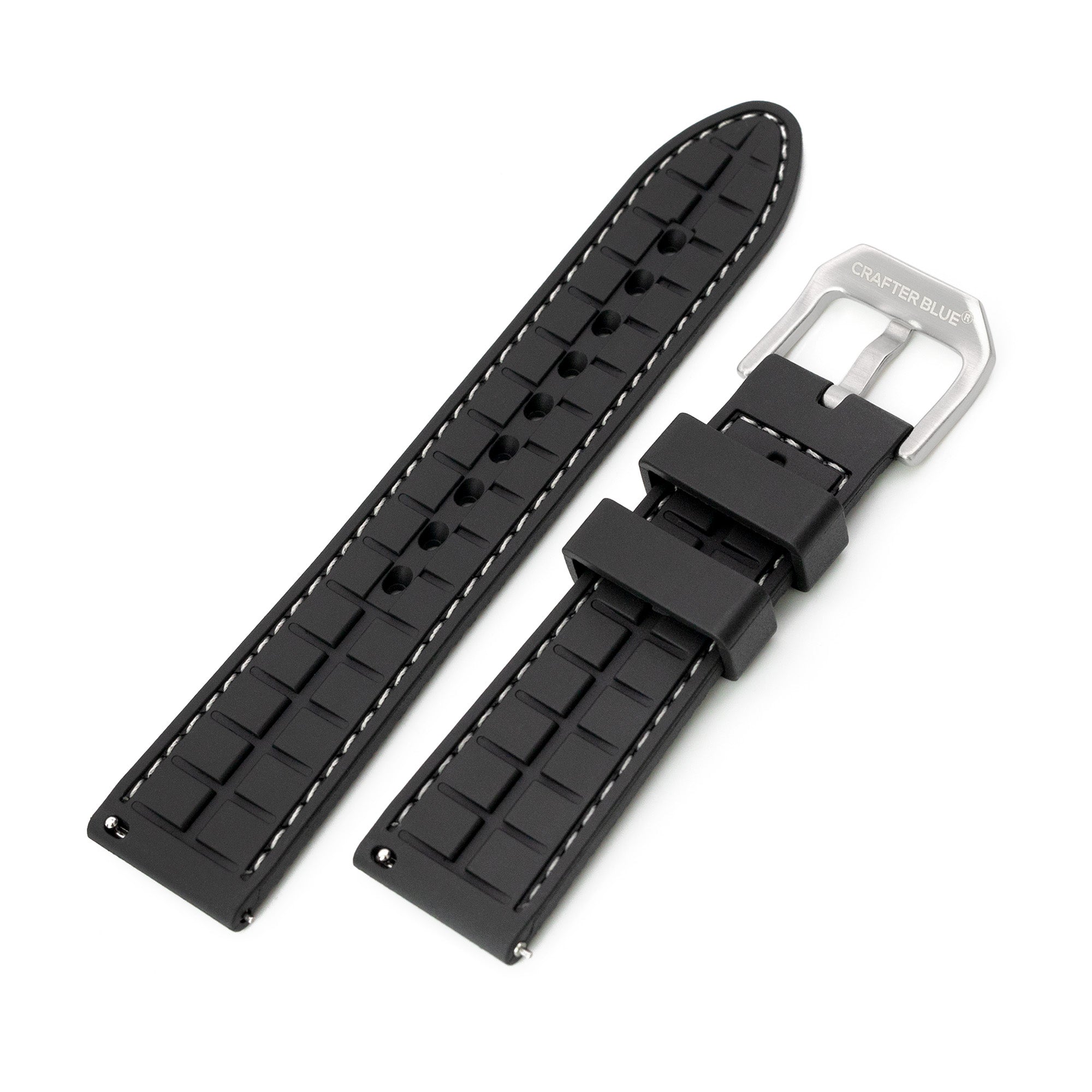 Crafter Blue 22mm Straight End Performance FKM Rubber Strap (UX05) Red with Black Thread / Stainless Steel