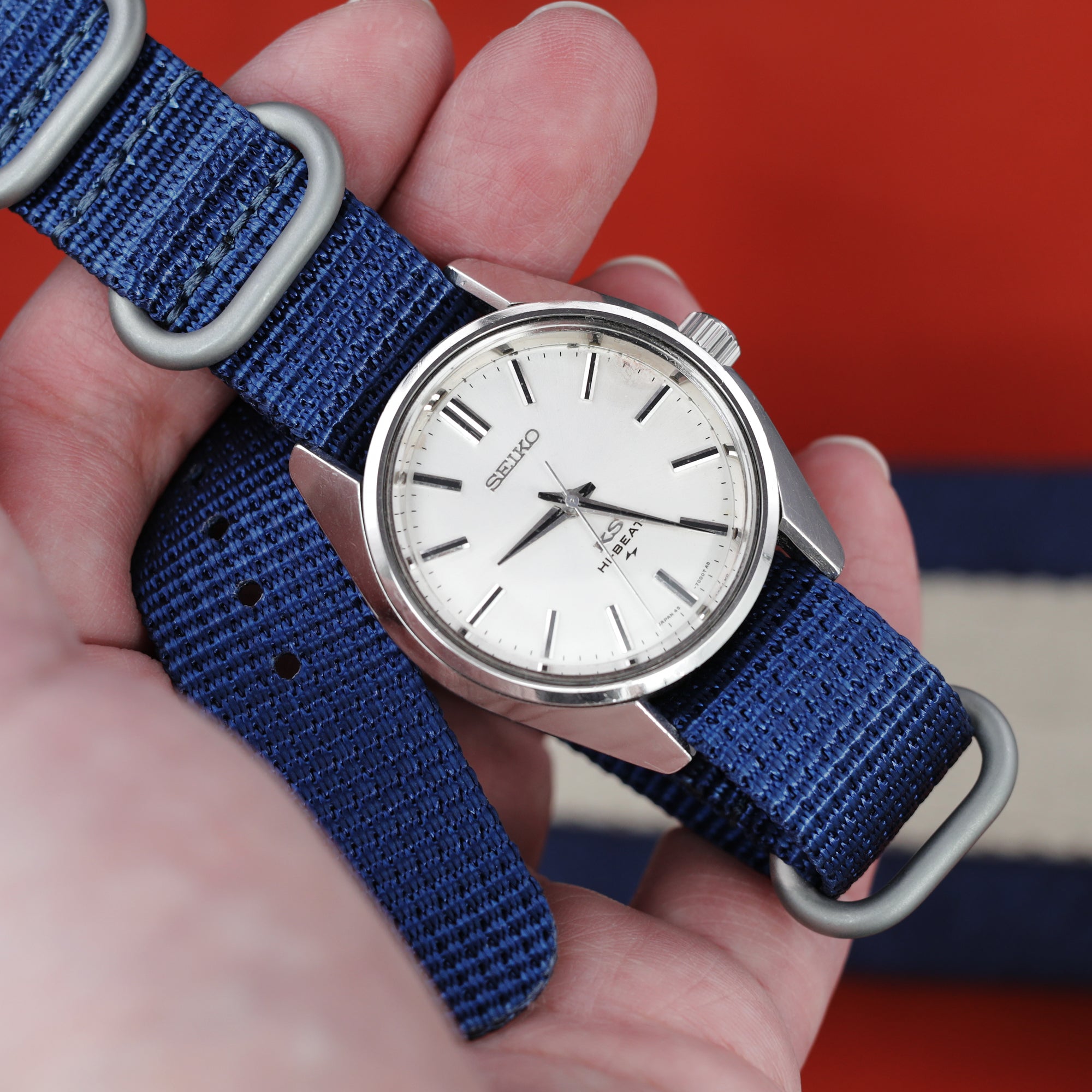MiLTAT 18mm 3 Rings Zulu military watch strap 3D woven nylon armband - Navy Blue, Brushed Hardware