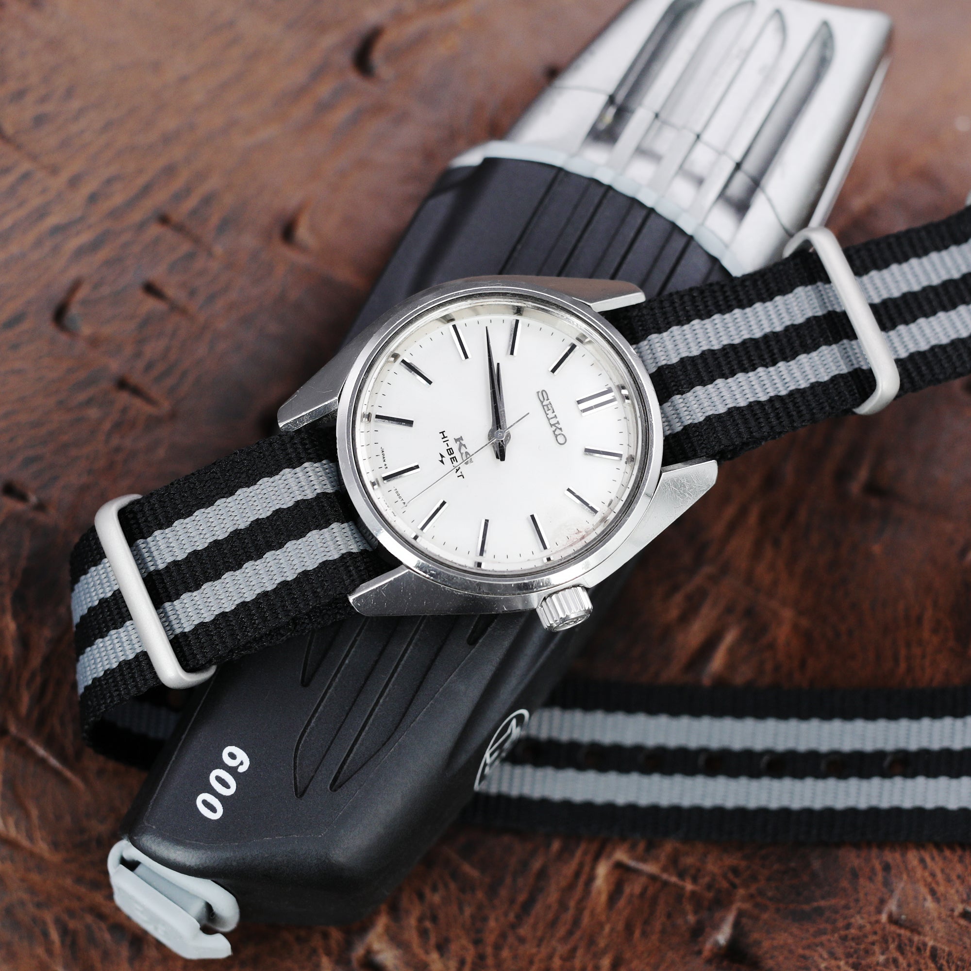 MiLTAT 18mm G10 military watch strap ballistic nylon armband Brushed Double Black & Grey Stripes Strapcode Watch Bands