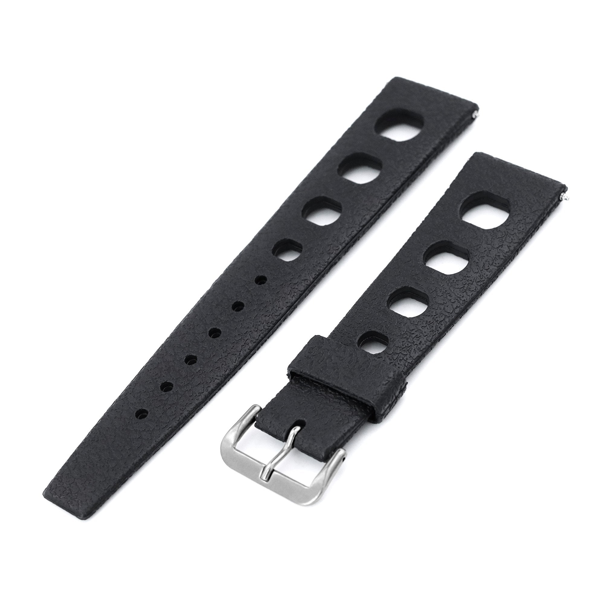 20mm Black Retro Large Holes Rally Tapered Rubber watch band  Strapcode Watch Bands