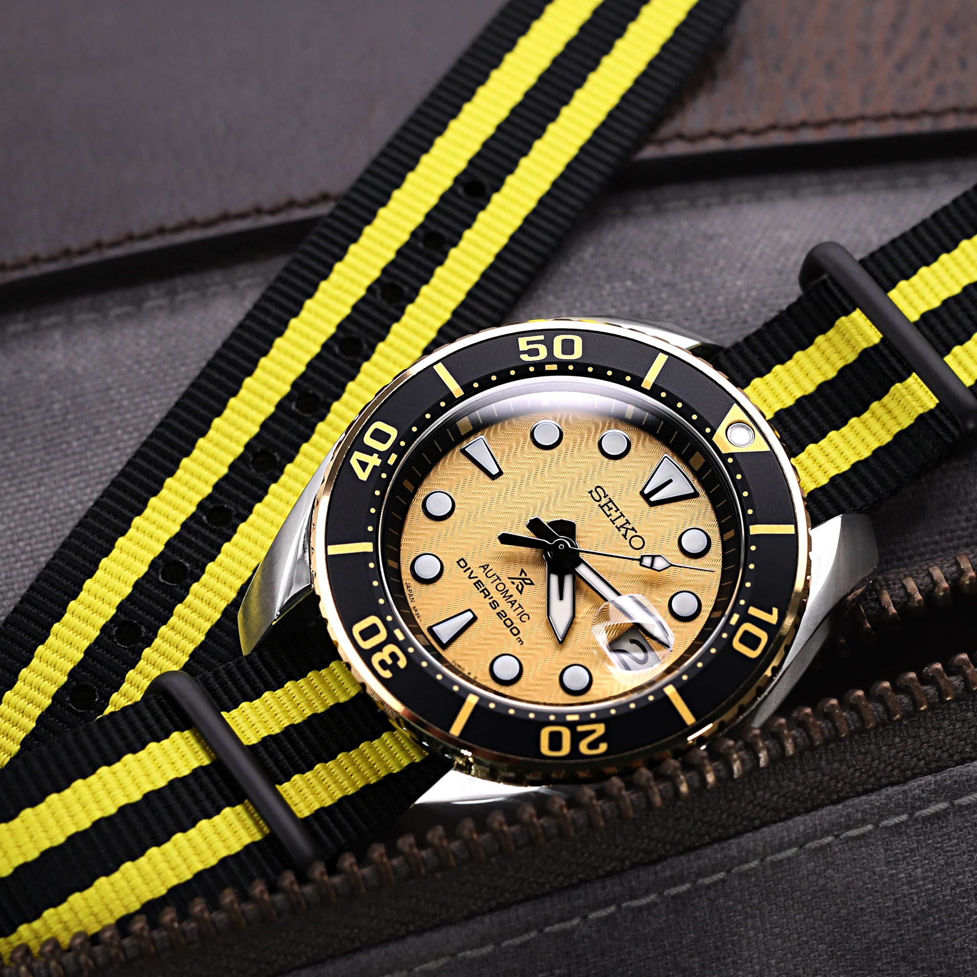 MiLTAT 20mm or 22mm G10 military watch strap ballistic nylon armband Sandblasted Black & Yellow Strapcode Watch Bands