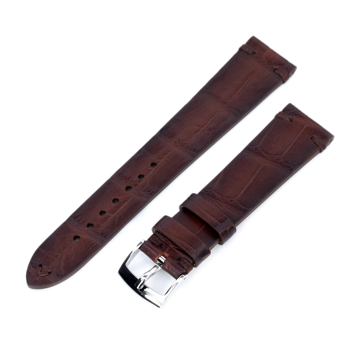 20mm Dark Brown Italian Handmade Alligator Vintage Watch Band, P Buckle Strapcode Watch Bands