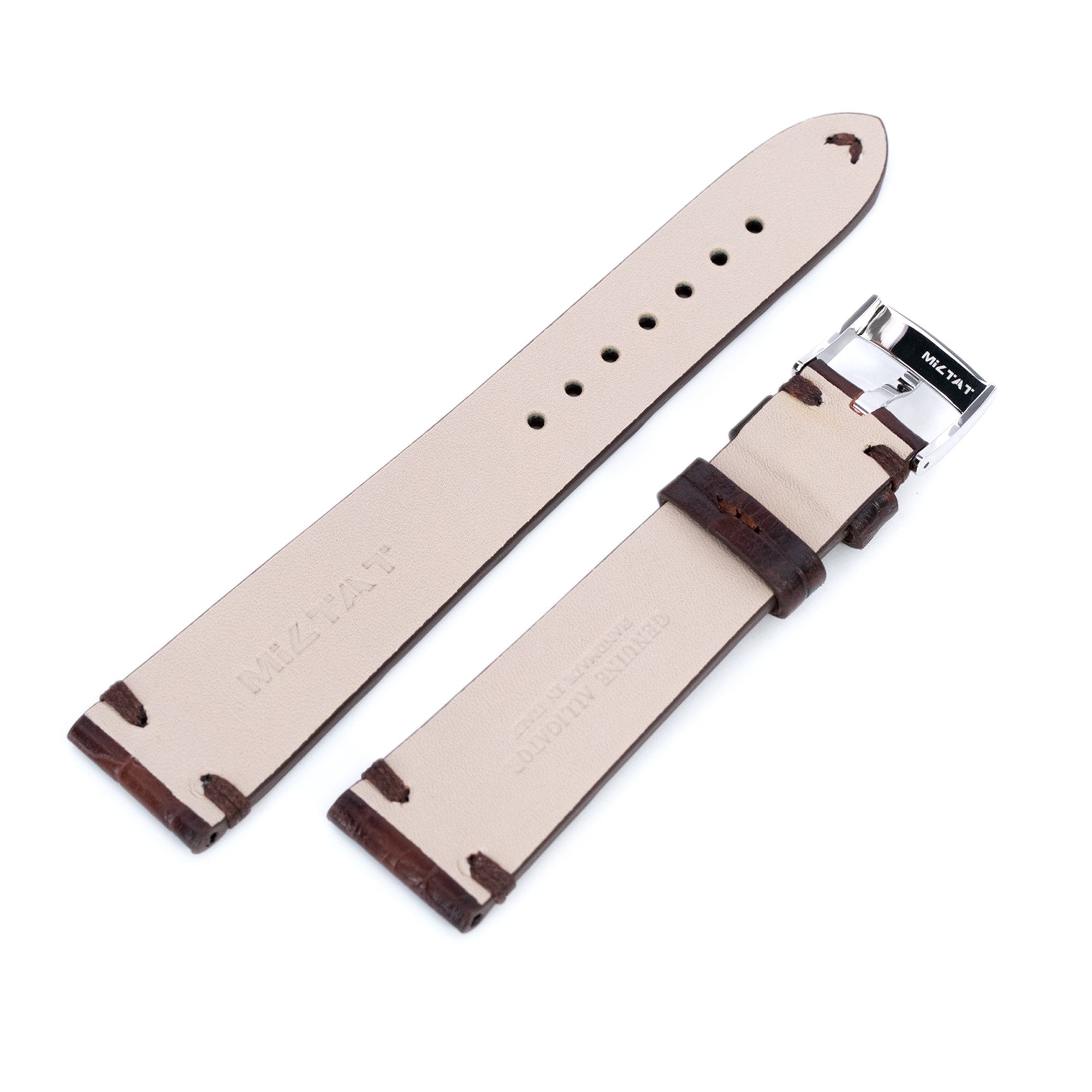 20mm Dark Brown Italian Handmade Alligator Vintage Watch Band, P Buckle Strapcode Watch Bands