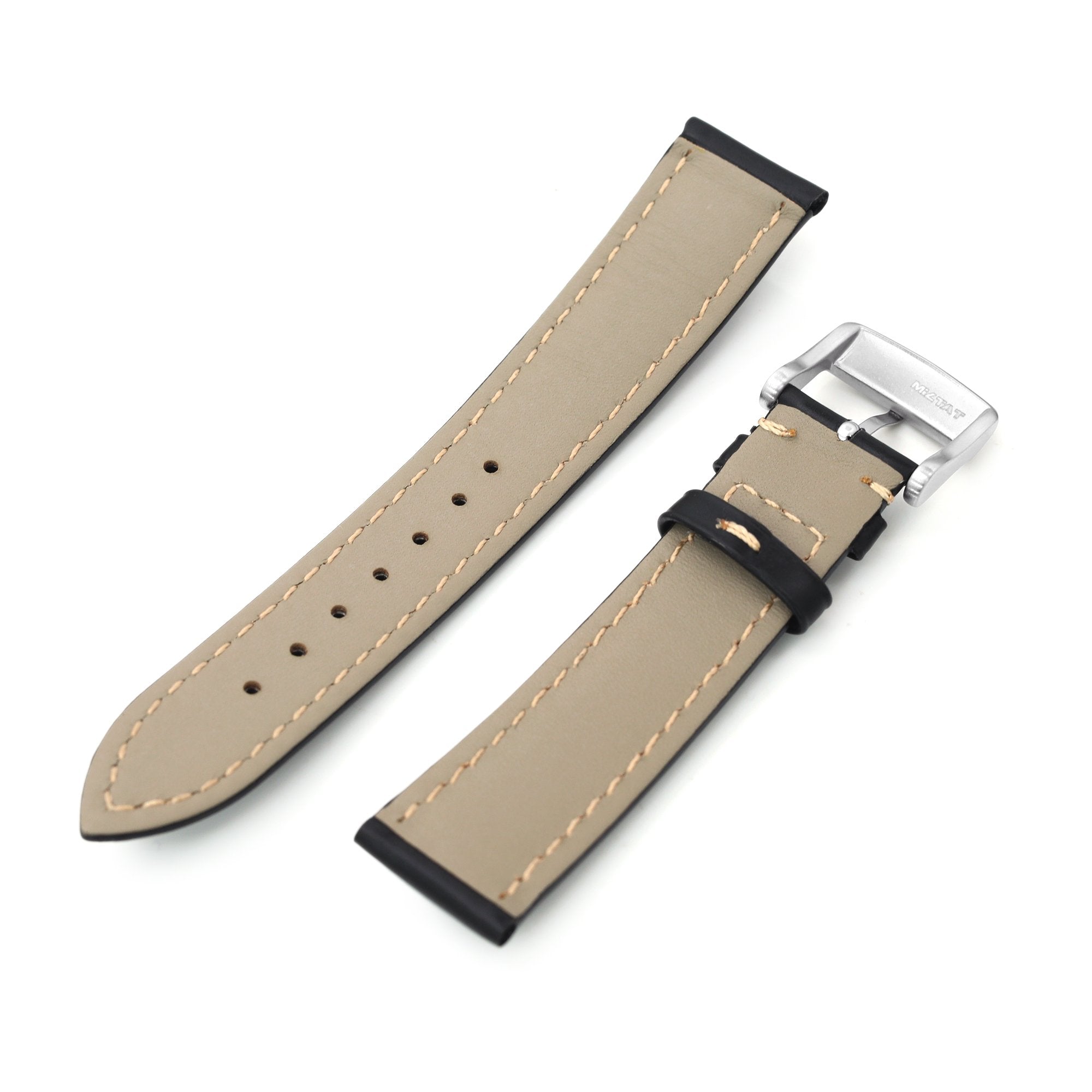 20mm Black Tapered Smooth Leather Watch Band, Brushed Buckle Strapcode Watch Bands
