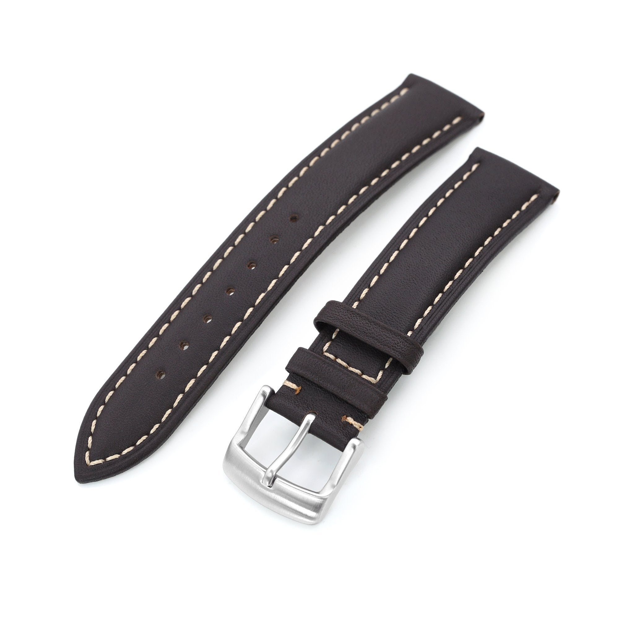 20mm Dark Brown Tapered Semi-matte Leather Watch Band, Brushed Buckle Strapcode Watch Bands