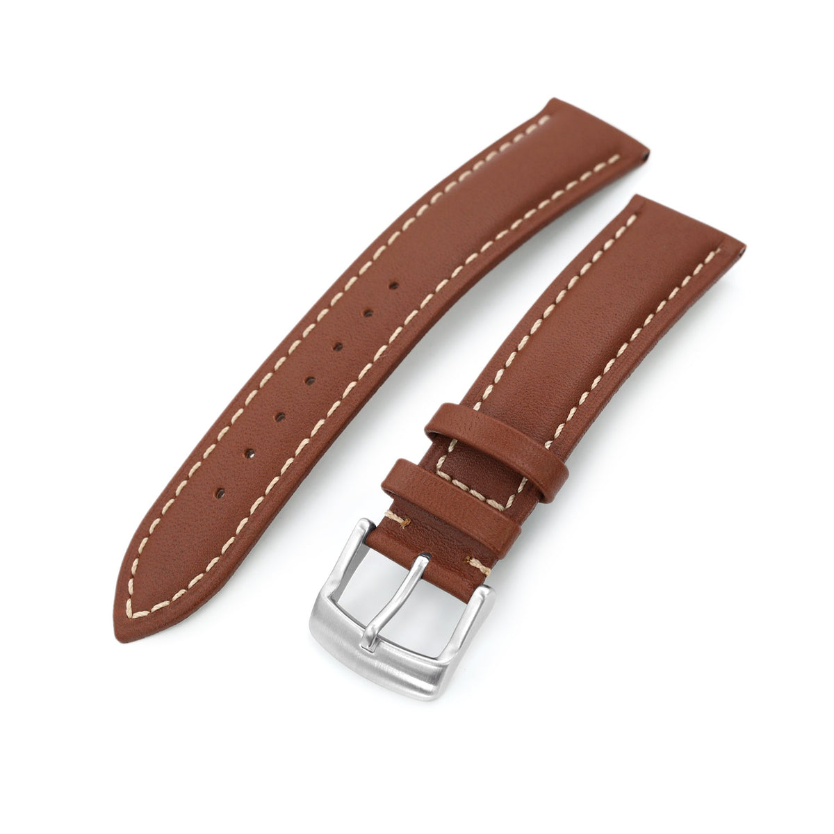 20mm Chestnut Brown Tapered Semi-matte Leather Watch Band, Brushed Buckle Strapcode Watch Bands